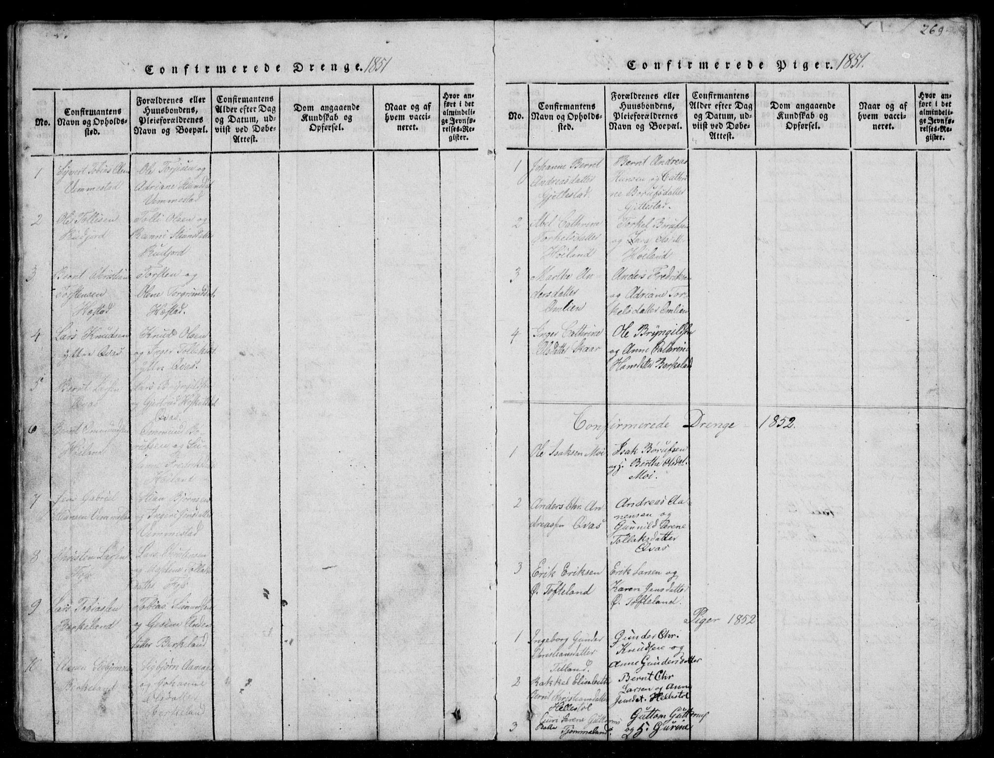 Lyngdal sokneprestkontor, AV/SAK-1111-0029/F/Fb/Fbb/L0001: Parish register (copy) no. B 1, 1816-1900, p. 269