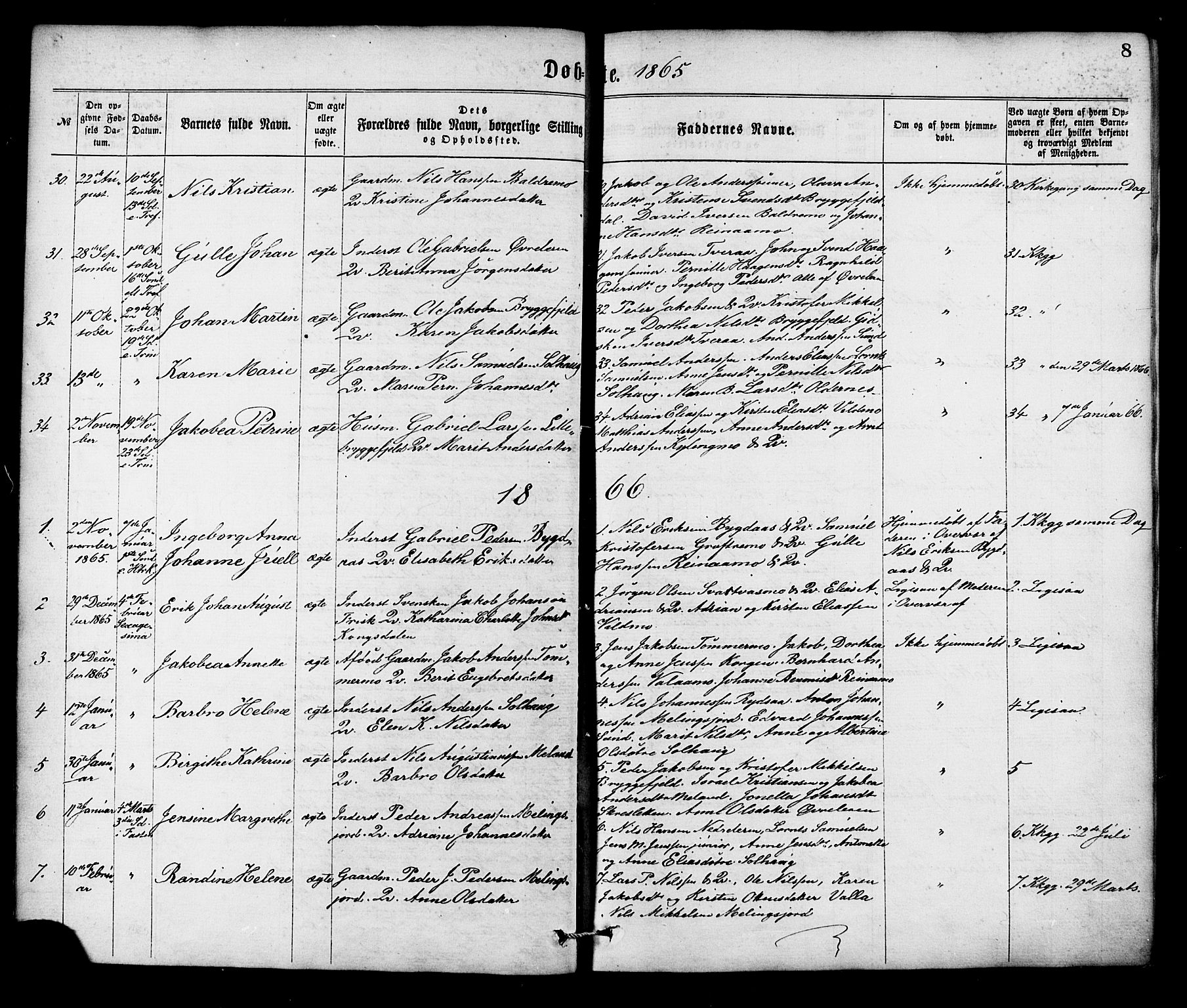 Ministerialprotokoller, klokkerbøker og fødselsregistre - Nordland, AV/SAT-A-1459/826/L0378: Parish register (official) no. 826A01, 1865-1878, p. 8