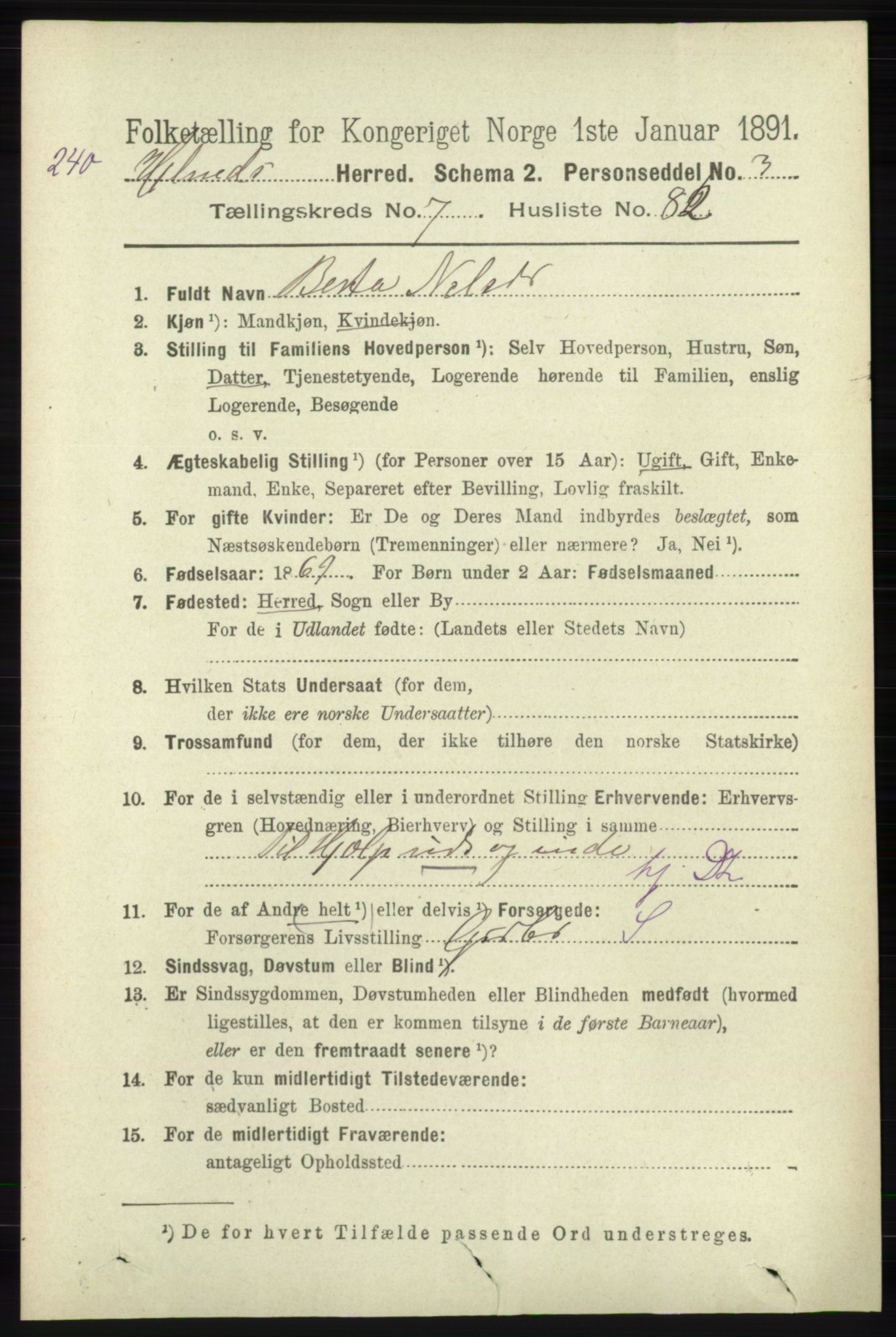 RA, 1891 census for 1133 Hjelmeland, 1891, p. 2405