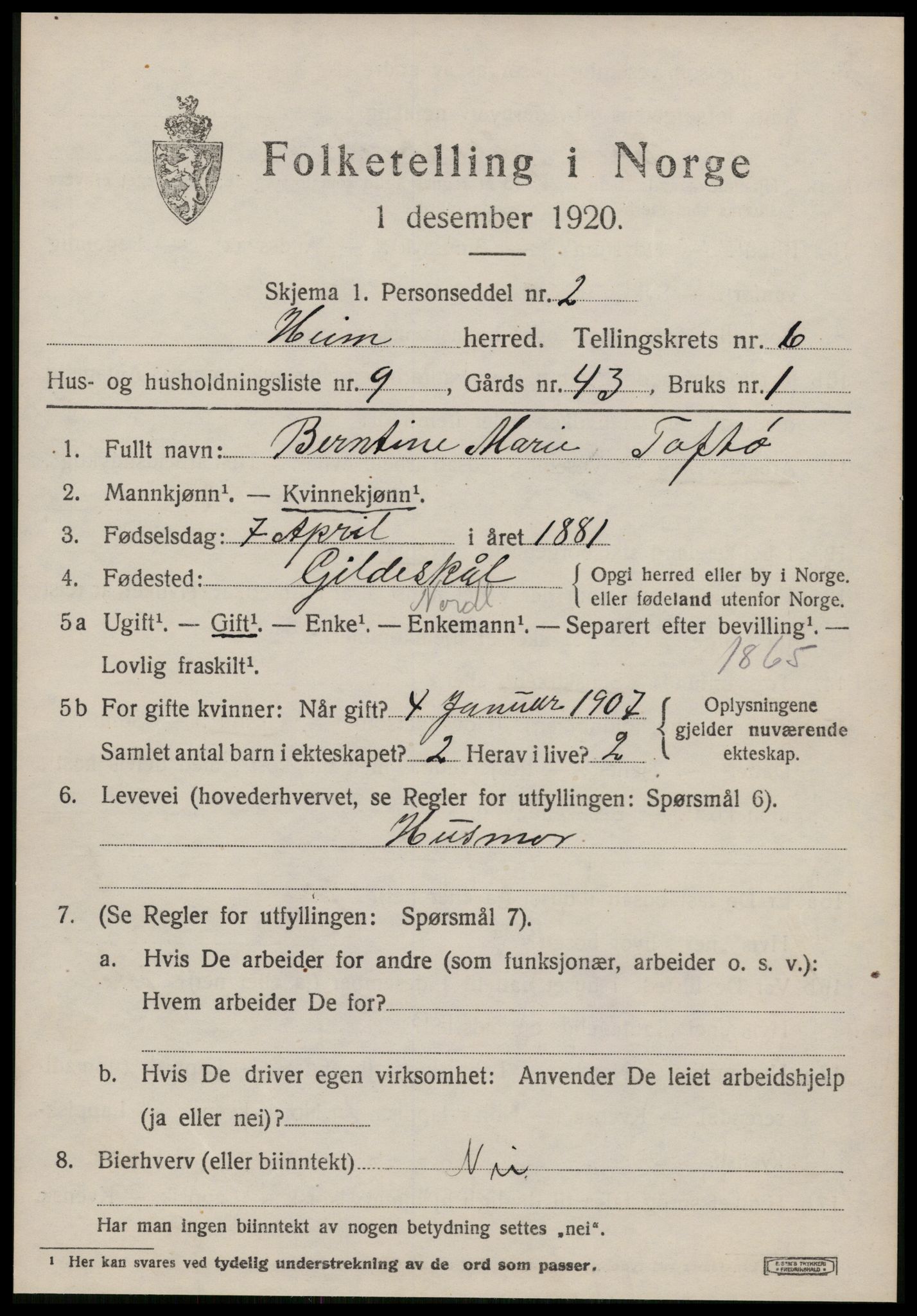 SAT, 1920 census for Heim, 1920, p. 3017