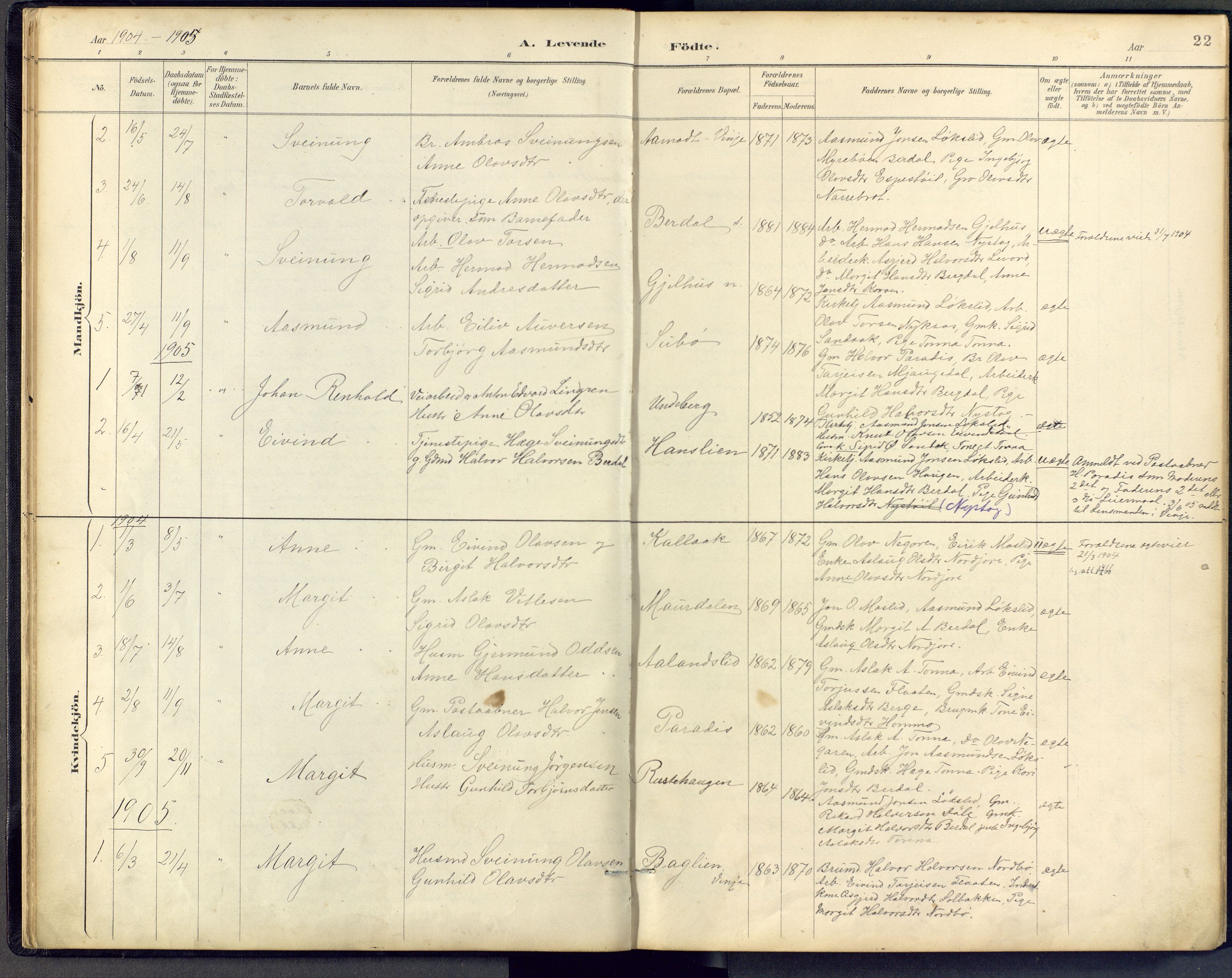 Vinje kirkebøker, SAKO/A-312/F/Fb/L0002: Parish register (official) no. II 2, 1887-1925, p. 22