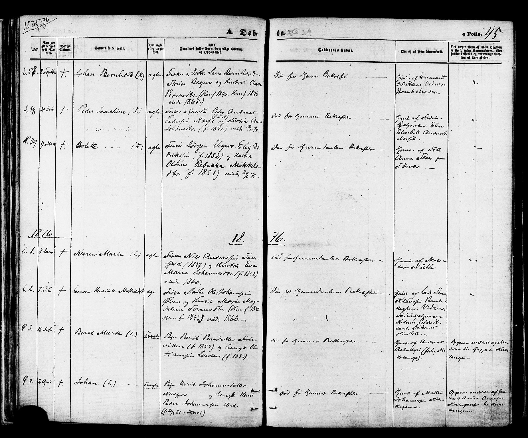 Loppa sokneprestkontor, SATØ/S-1339/H/Ha/L0005kirke: Parish register (official) no. 5, 1869-1878, p. 45