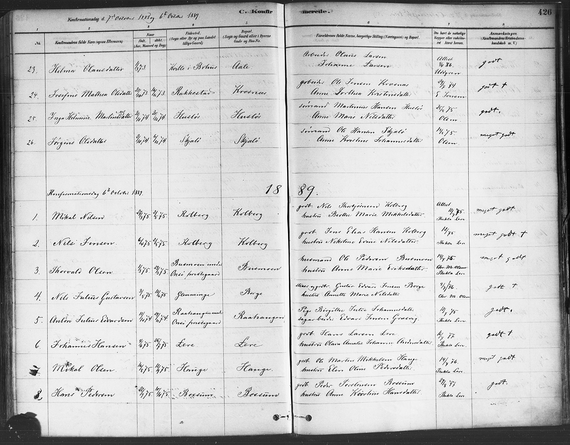 Onsøy prestekontor Kirkebøker, AV/SAO-A-10914/F/Fa/L0005: Parish register (official) no. I 5, 1878-1898, p. 426