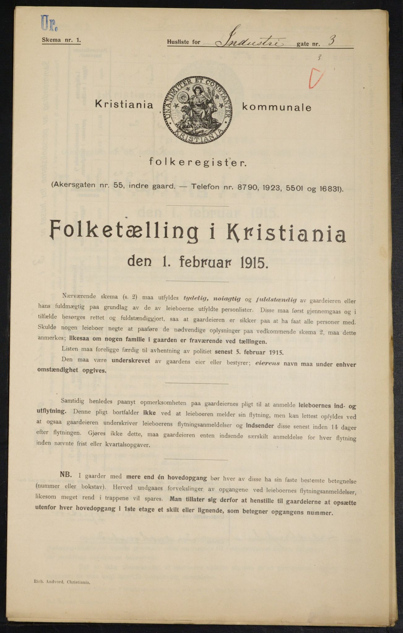 OBA, Municipal Census 1915 for Kristiania, 1915, p. 42664