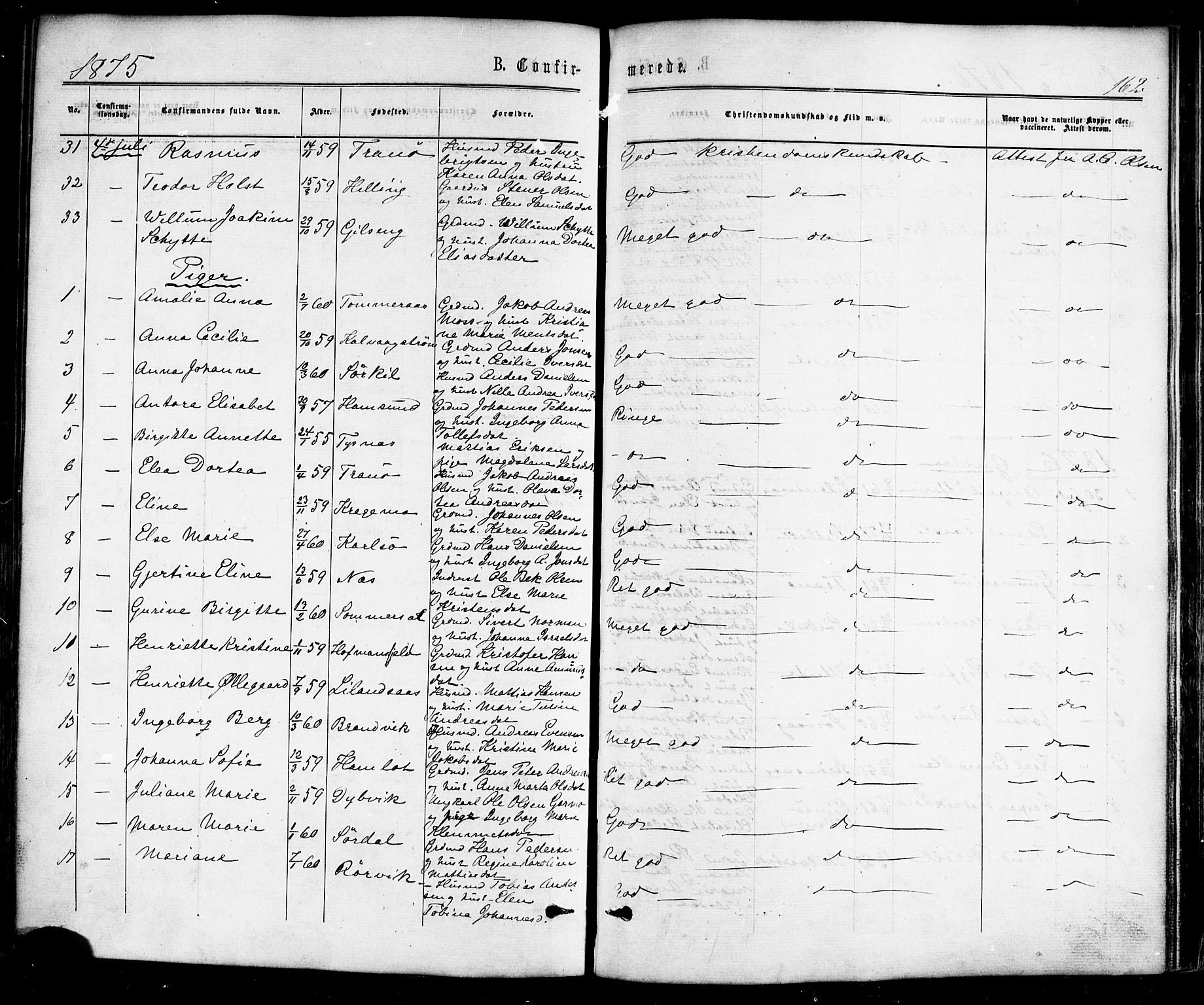 Ministerialprotokoller, klokkerbøker og fødselsregistre - Nordland, SAT/A-1459/859/L0845: Parish register (official) no. 859A05, 1863-1877, p. 162