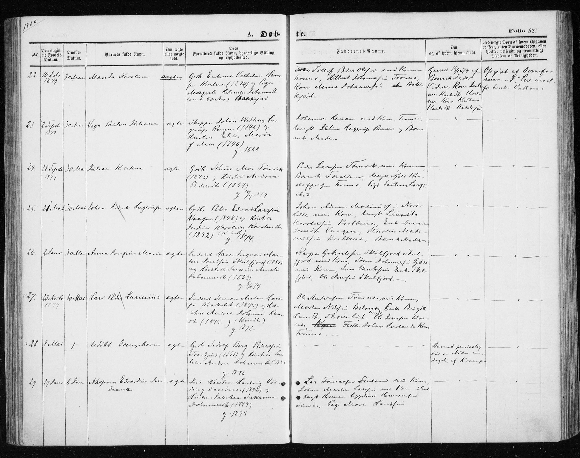 Tromsøysund sokneprestkontor, AV/SATØ-S-1304/G/Ga/L0003kirke: Parish register (official) no. 3, 1875-1880, p. 85