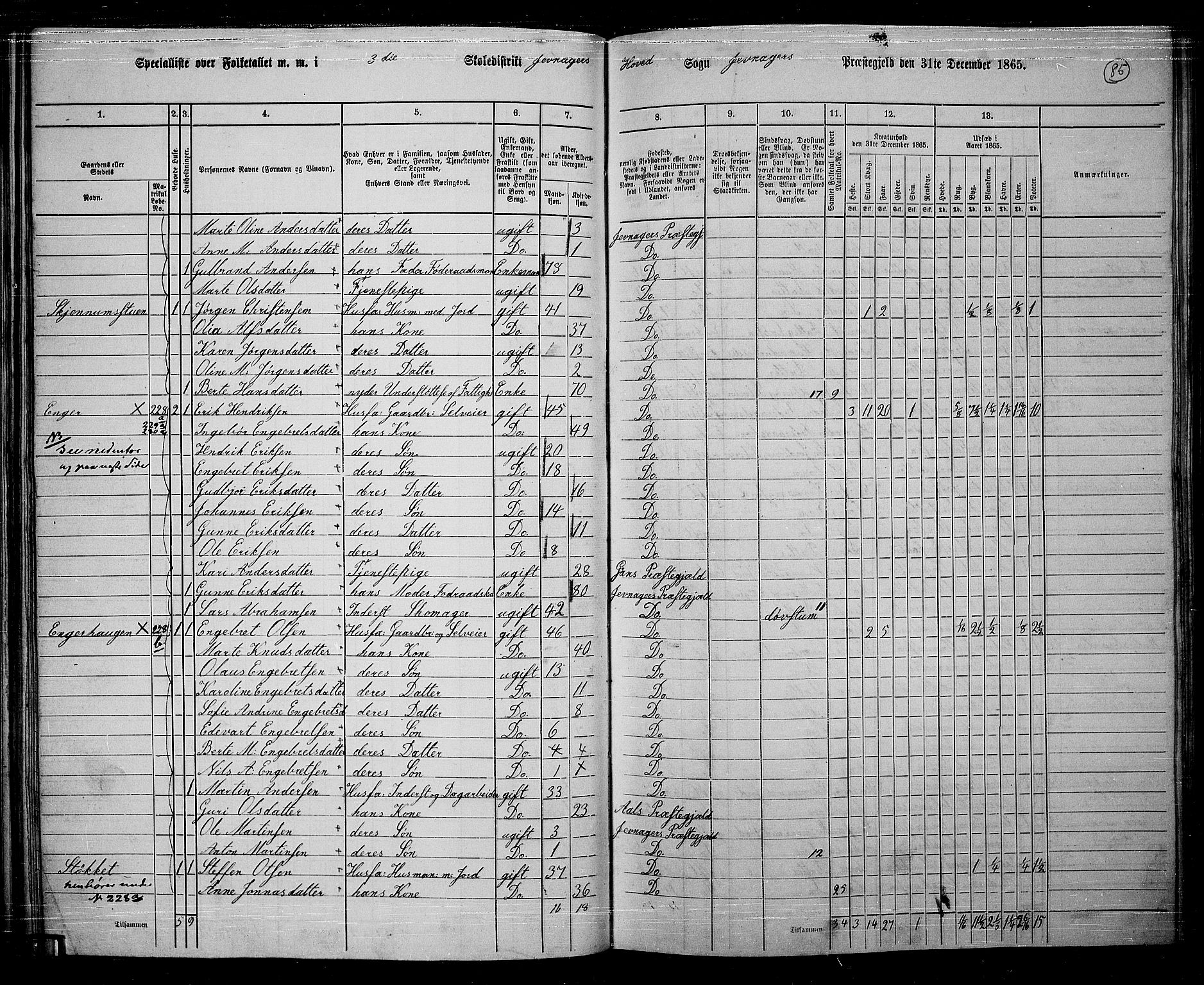 RA, 1865 census for Jevnaker, 1865, p. 83