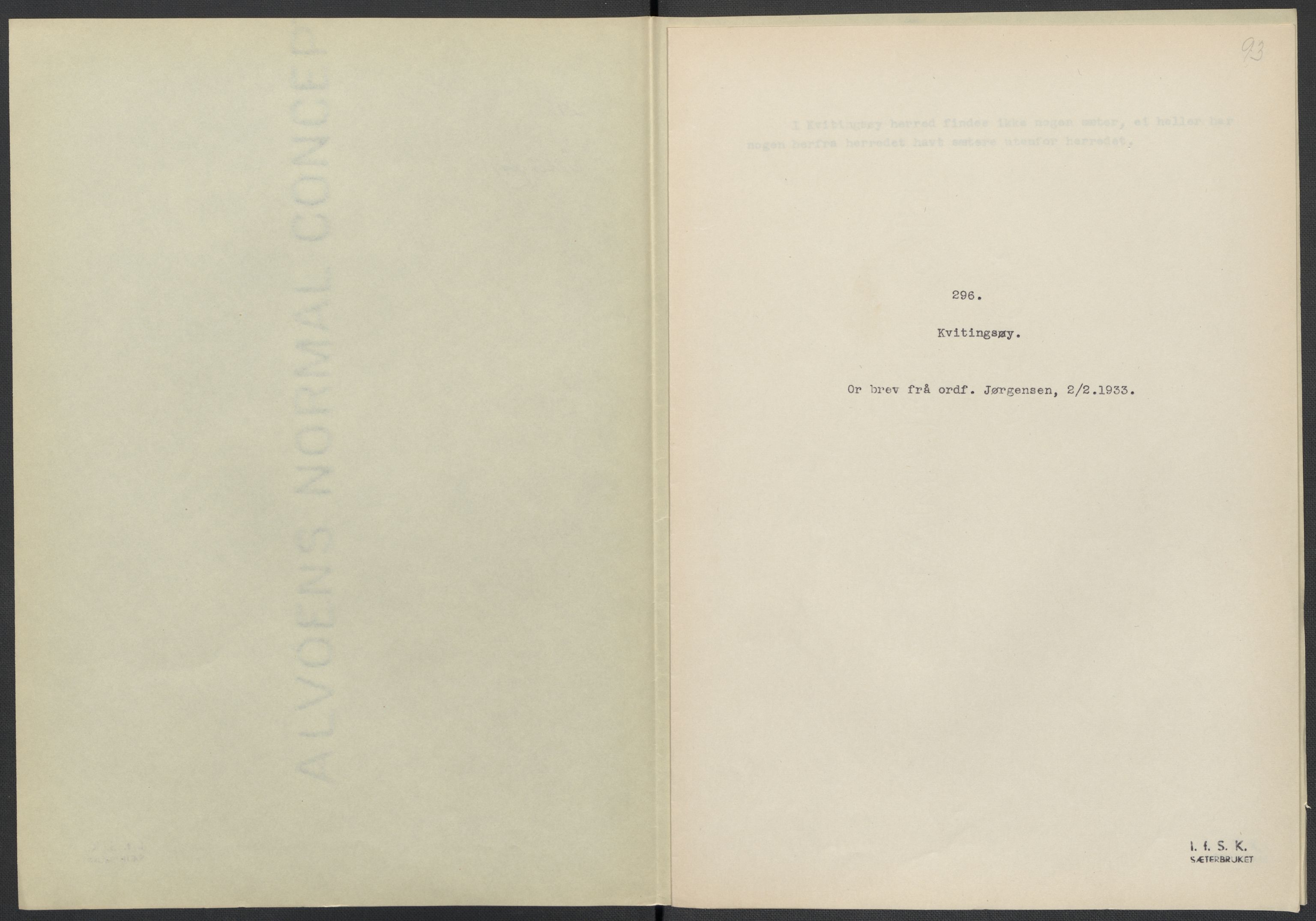 Instituttet for sammenlignende kulturforskning, AV/RA-PA-0424/F/Fc/L0009/0002: Eske B9: / Rogaland (perm XXIII), 1932-1938, p. 93