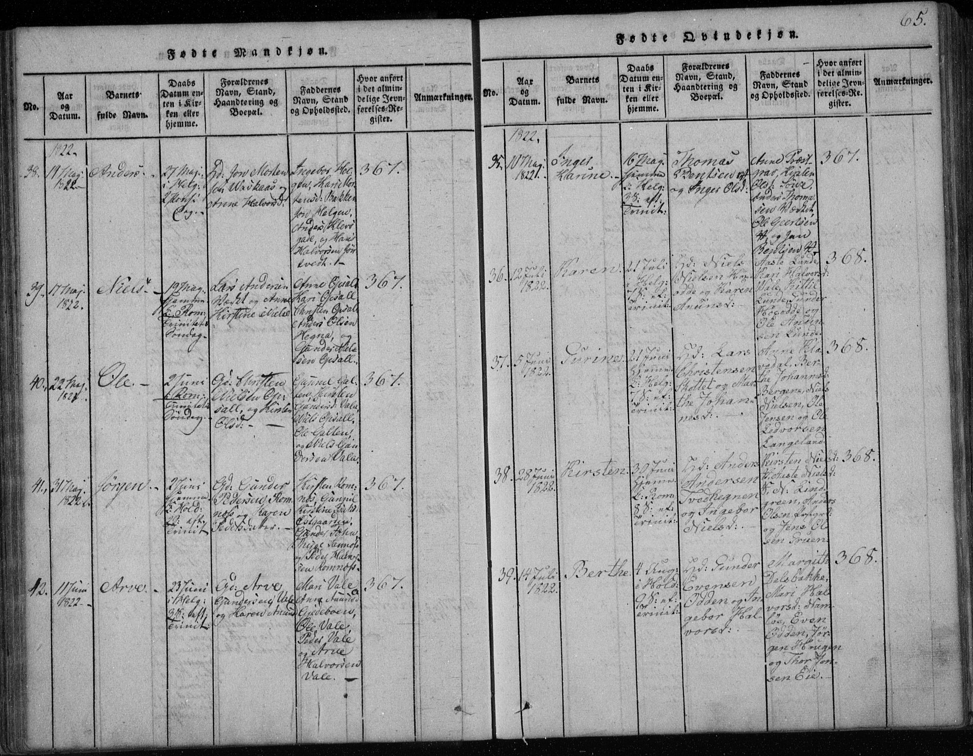 Holla kirkebøker, AV/SAKO-A-272/F/Fa/L0003: Parish register (official) no. 3, 1815-1830, p. 65