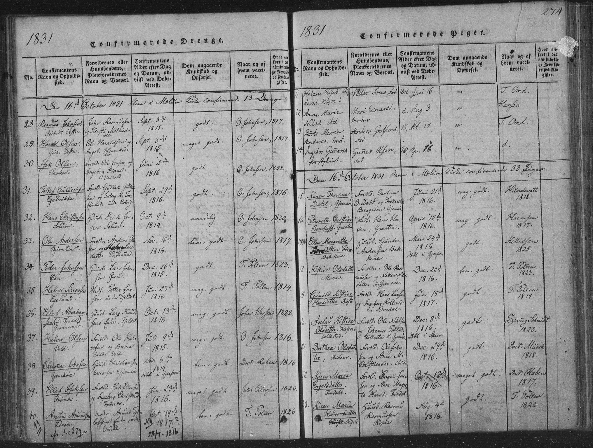 Solum kirkebøker, SAKO/A-306/F/Fa/L0004: Parish register (official) no. I 4, 1814-1833, p. 274