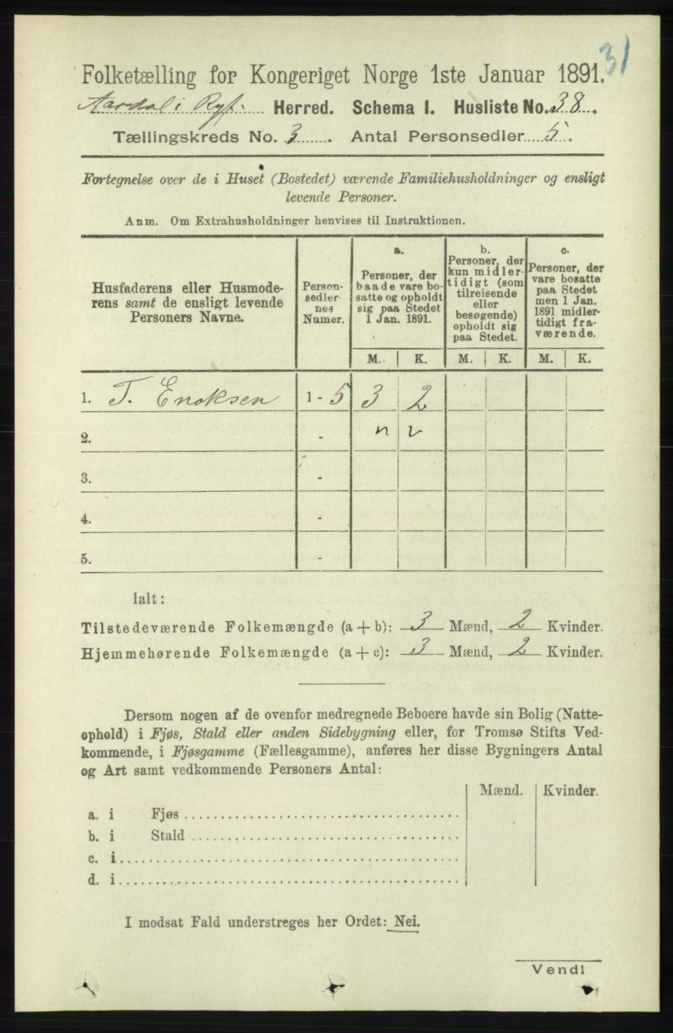 RA, 1891 census for 1131 Årdal, 1891, p. 819