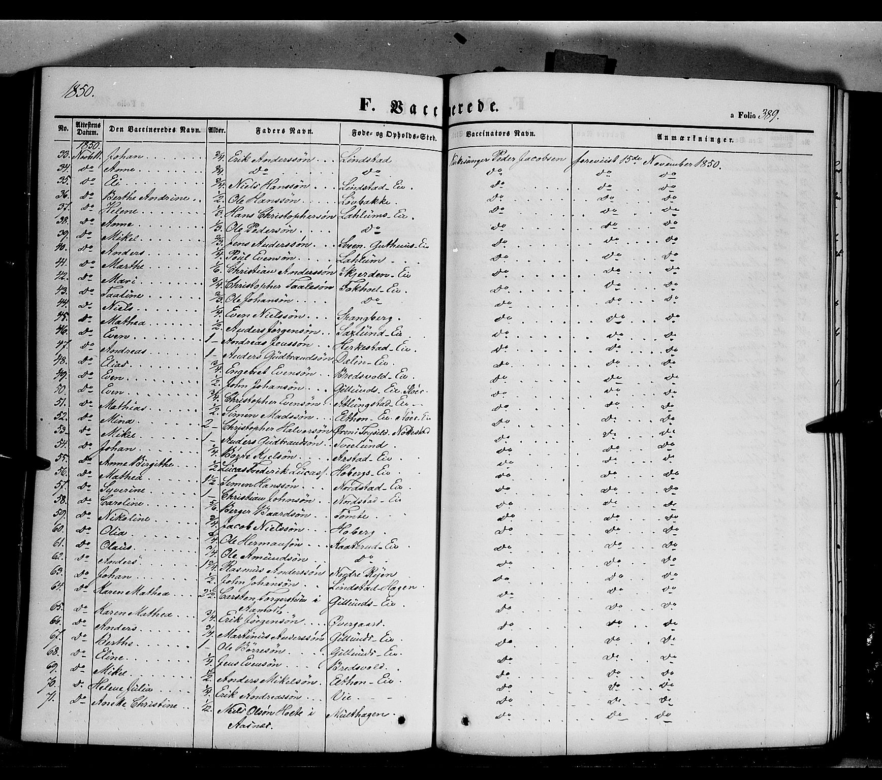 Stange prestekontor, SAH/PREST-002/K/L0011: Parish register (official) no. 11, 1846-1852, p. 389