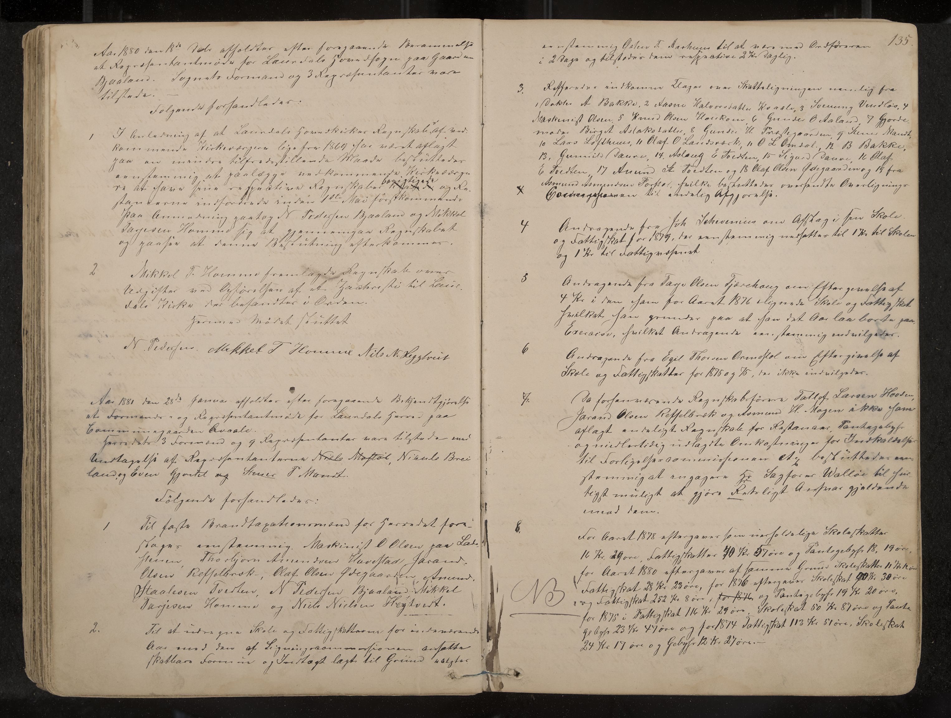 Lårdal formannskap og sentraladministrasjon, IKAK/0833021/A/L0002: Møtebok, 1865-1893, p. 135