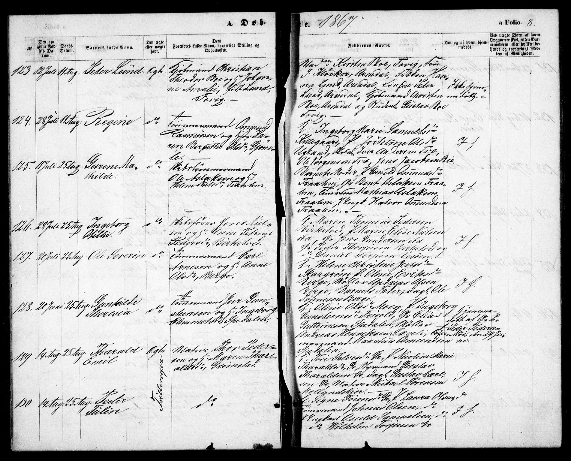 Fjære sokneprestkontor, SAK/1111-0011/F/Fb/L0009: Parish register (copy) no. B 9, 1867-1870, p. 8