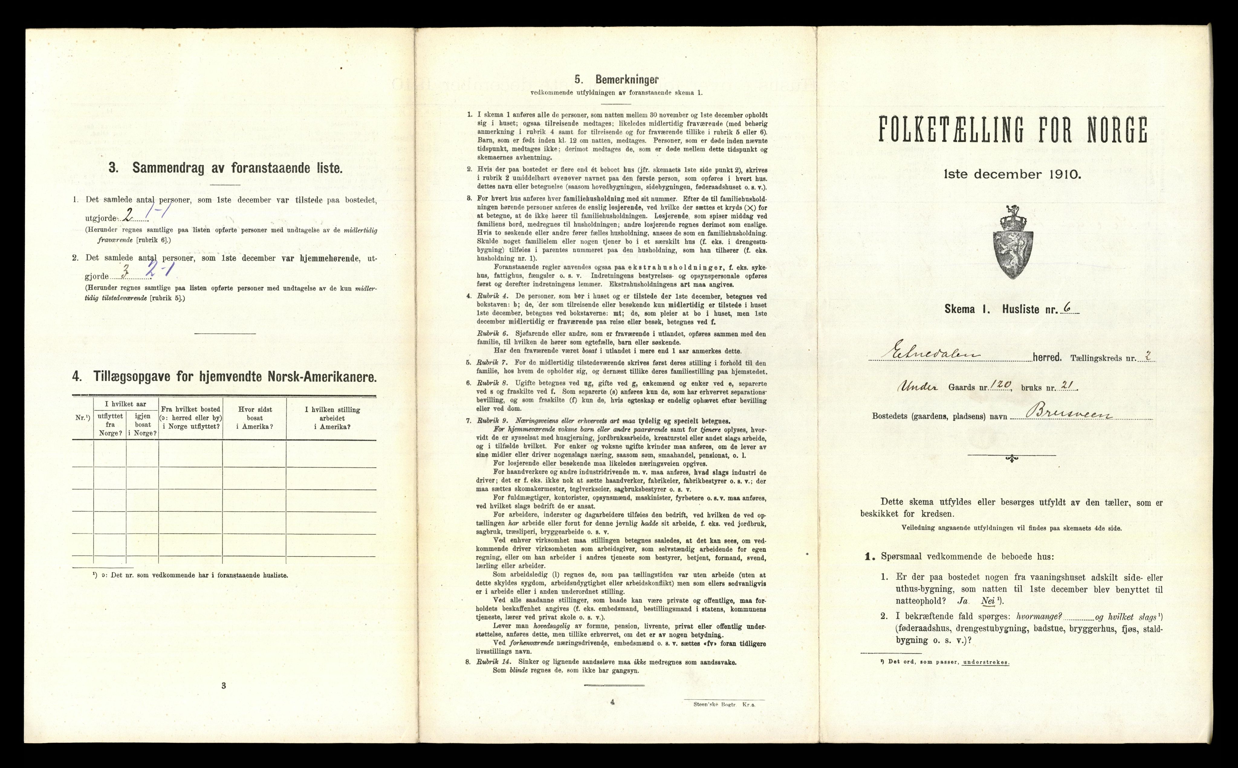 RA, 1910 census for Etnedal, 1910, p. 121