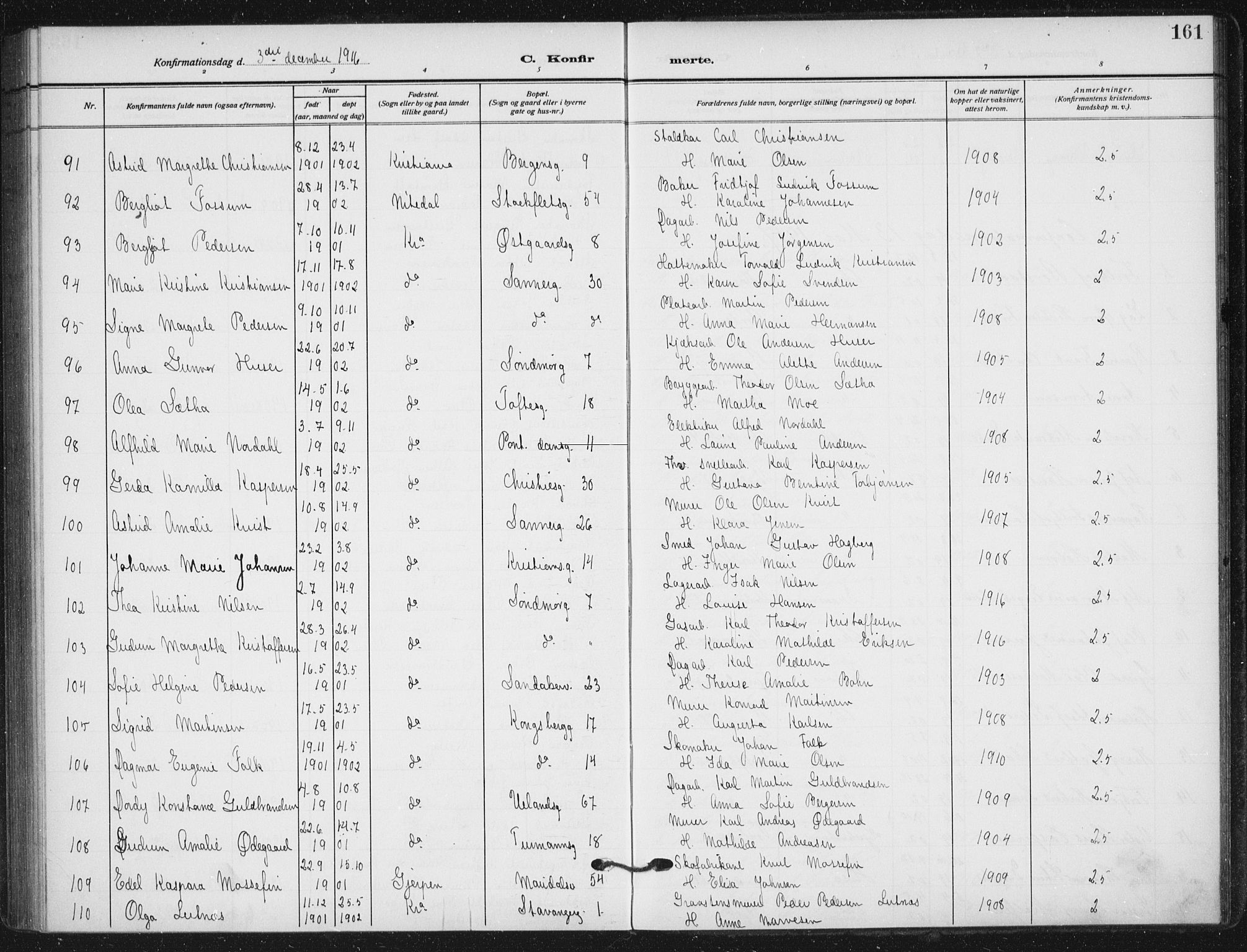 Sagene prestekontor Kirkebøker, AV/SAO-A-10796/F/L0008: Parish register (official) no. 8, 1910-1919, p. 161