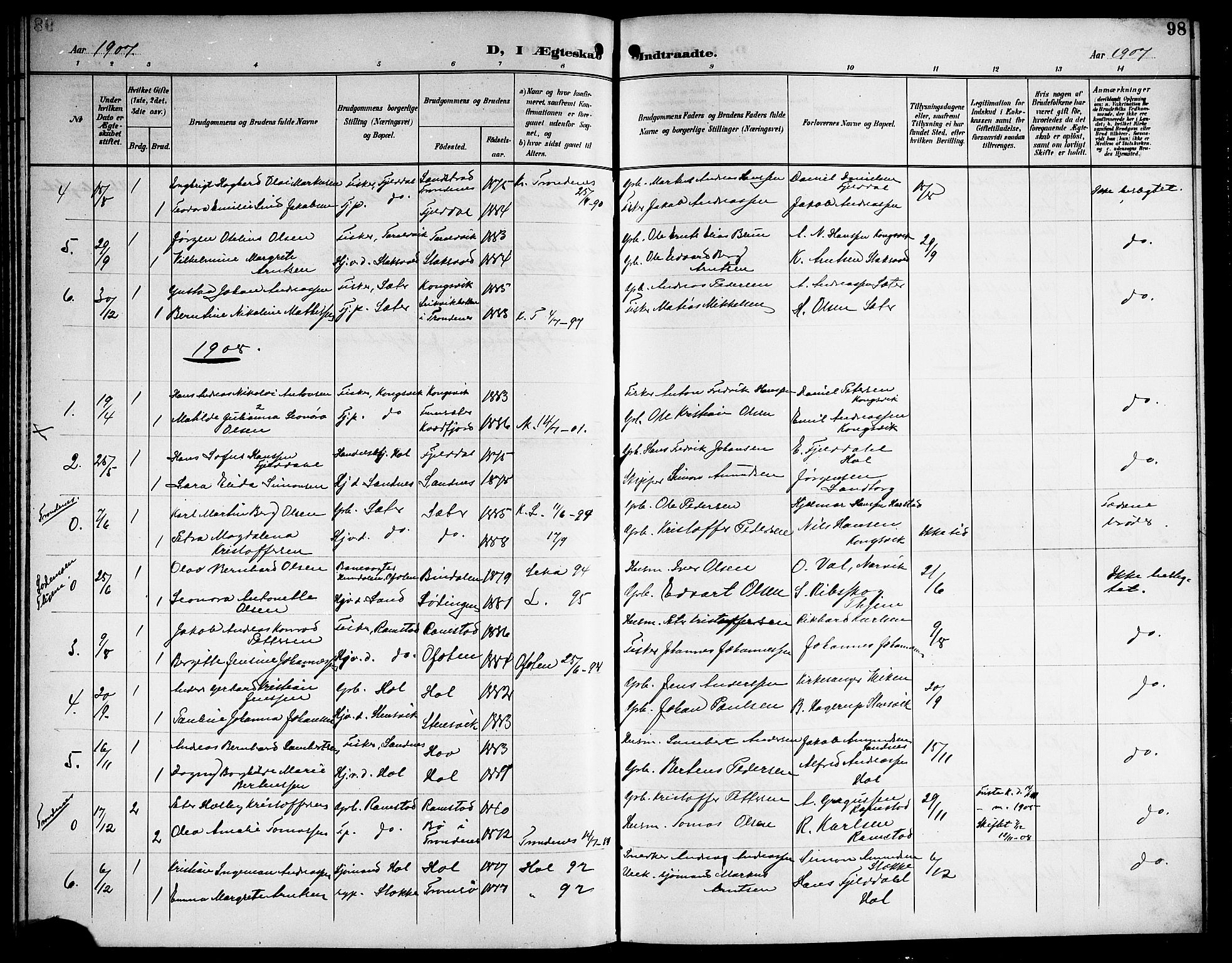 Ministerialprotokoller, klokkerbøker og fødselsregistre - Nordland, AV/SAT-A-1459/865/L0932: Parish register (copy) no. 865C04, 1901-1917, p. 98