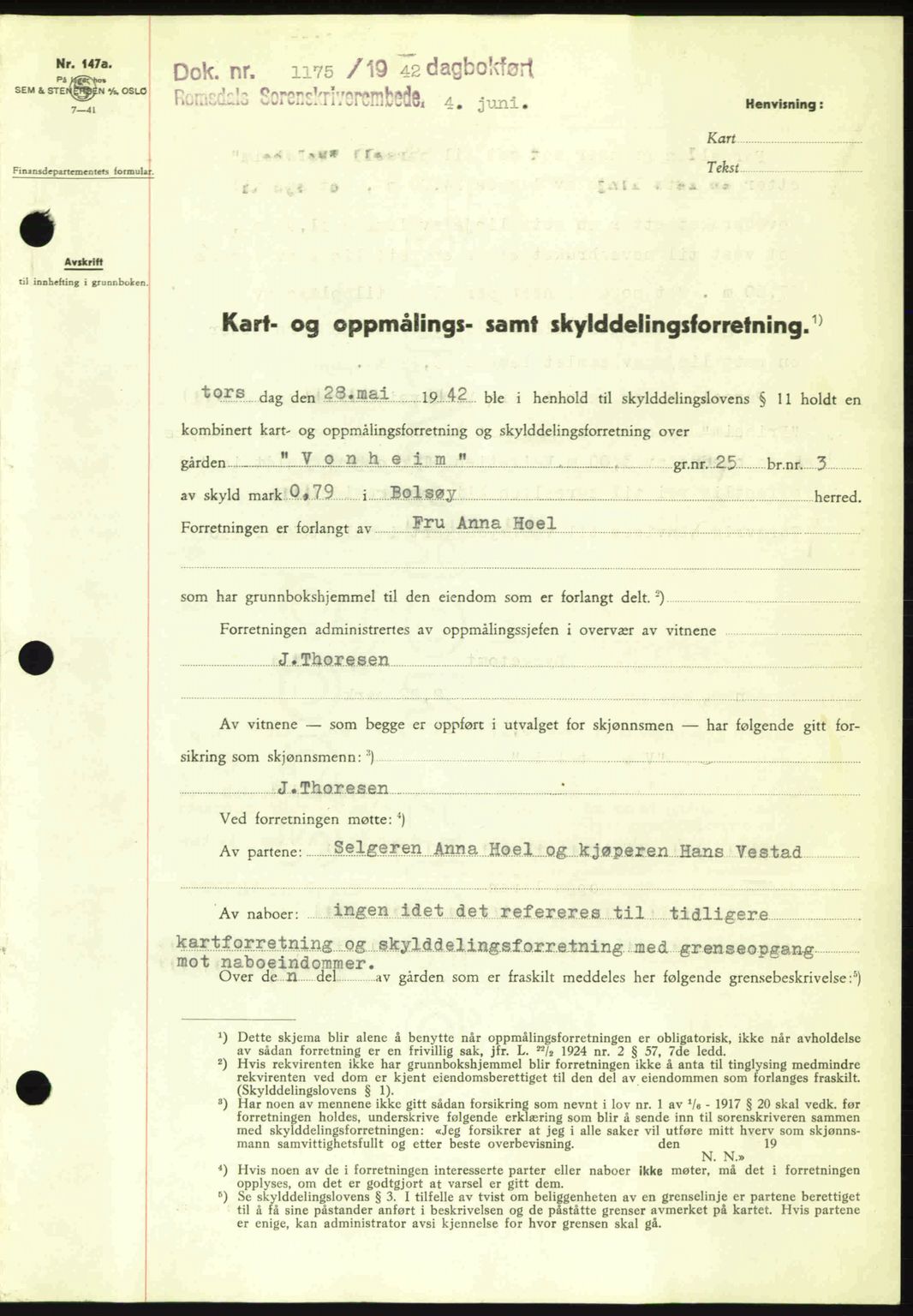 Romsdal sorenskriveri, AV/SAT-A-4149/1/2/2C: Mortgage book no. A12, 1942-1942, Diary no: : 1175/1942