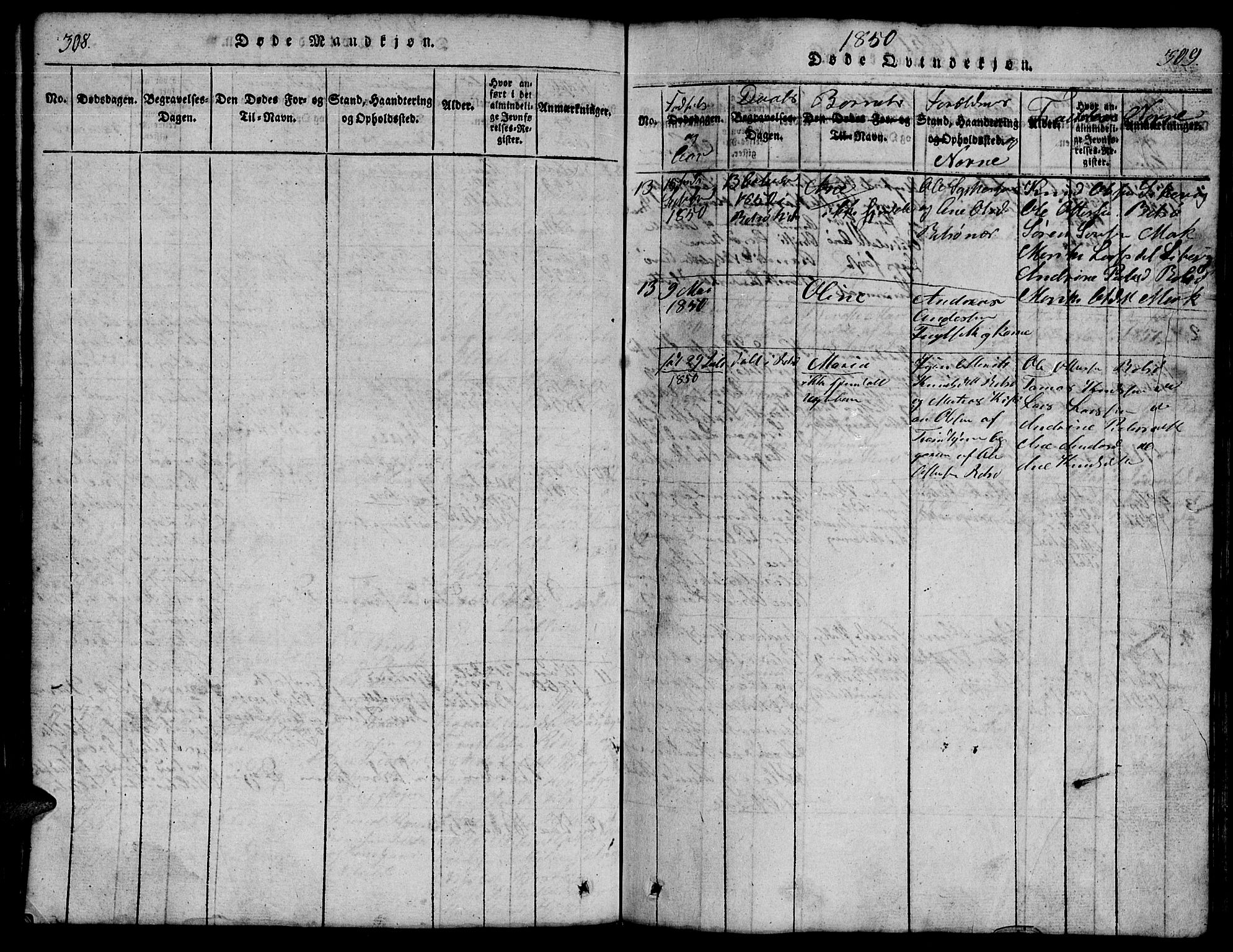 Ministerialprotokoller, klokkerbøker og fødselsregistre - Møre og Romsdal, AV/SAT-A-1454/555/L0665: Parish register (copy) no. 555C01, 1818-1868, p. 308-309