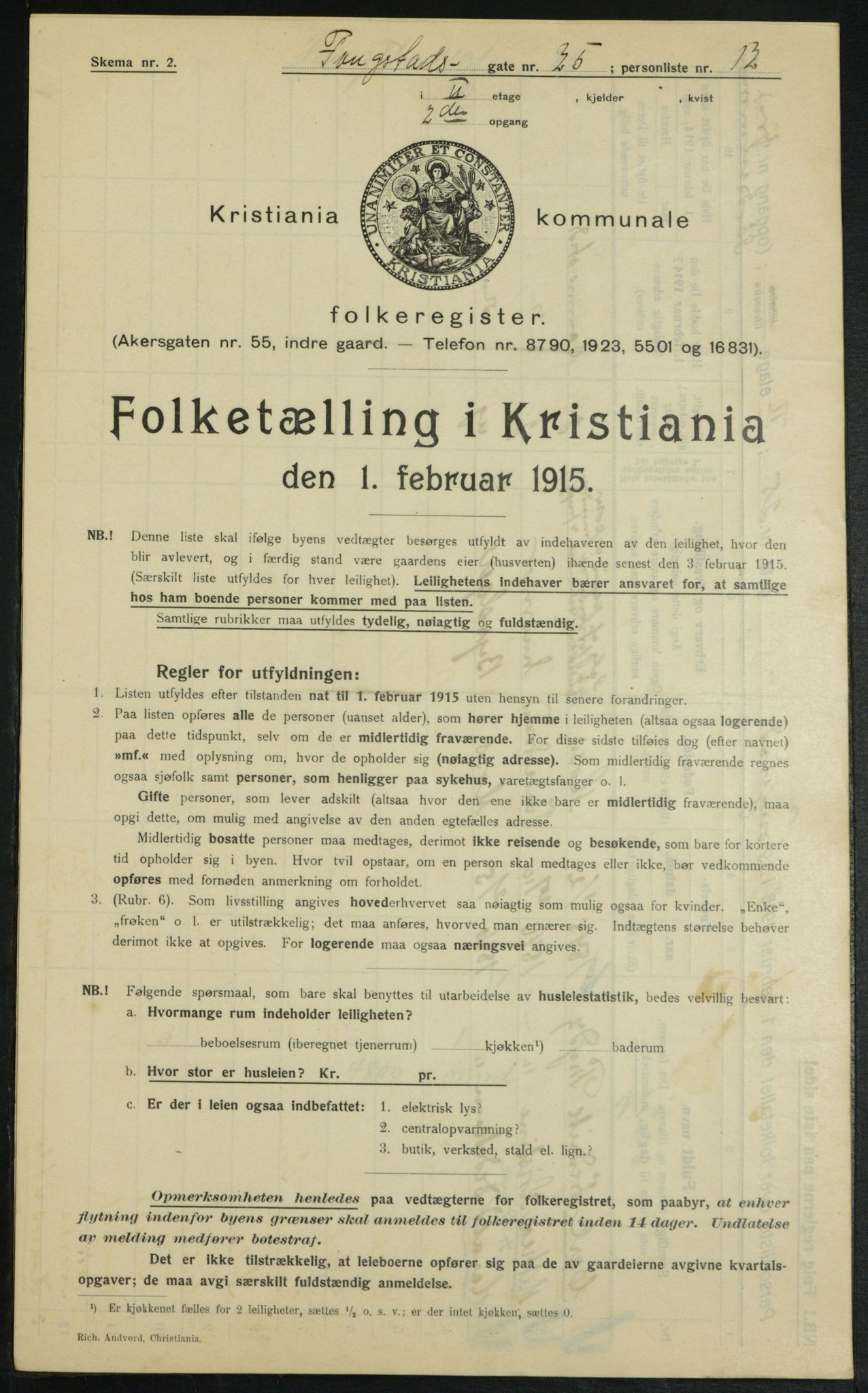 OBA, Municipal Census 1915 for Kristiania, 1915, p. 24913