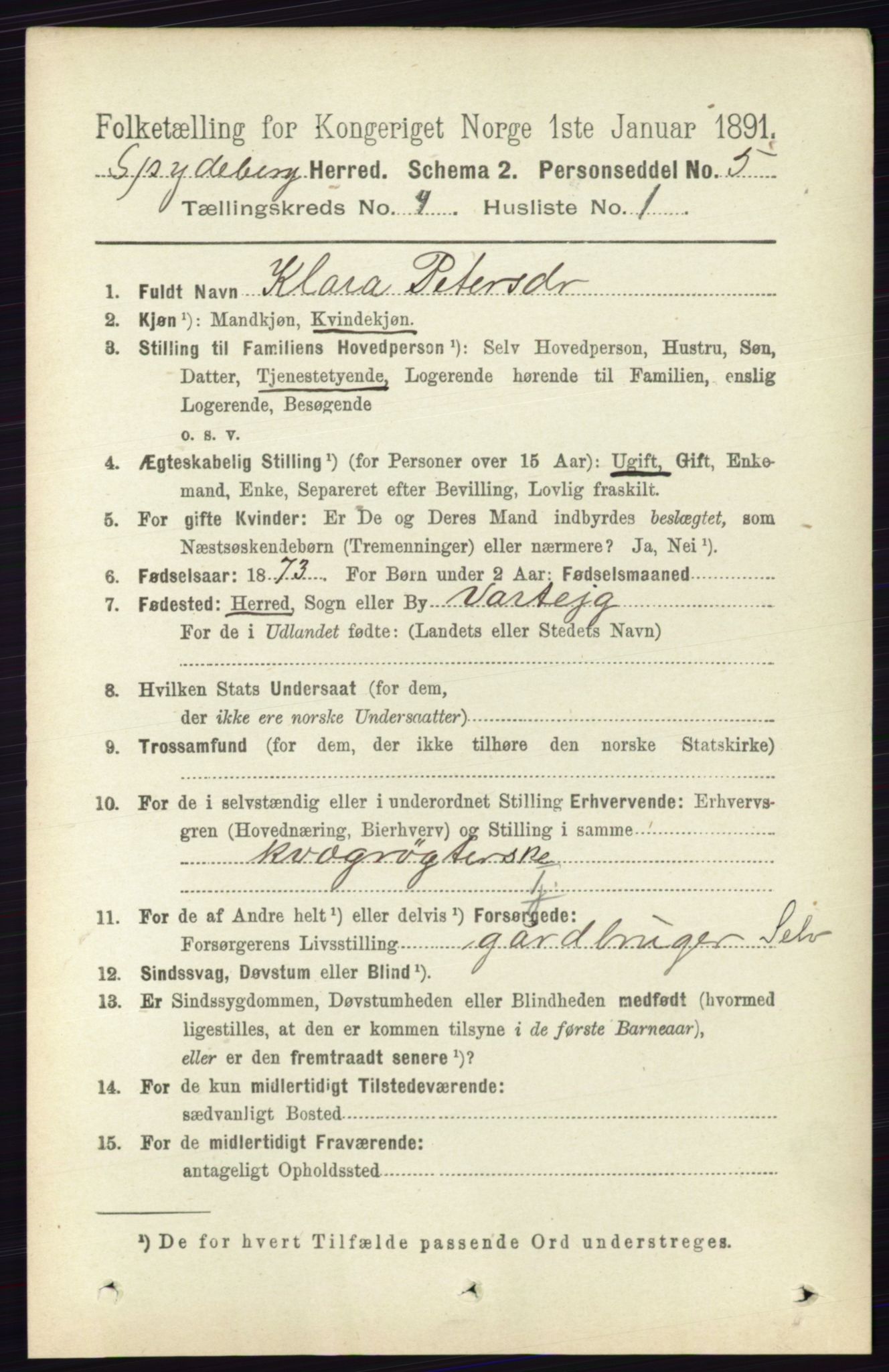 RA, 1891 census for 0123 Spydeberg, 1891, p. 1926