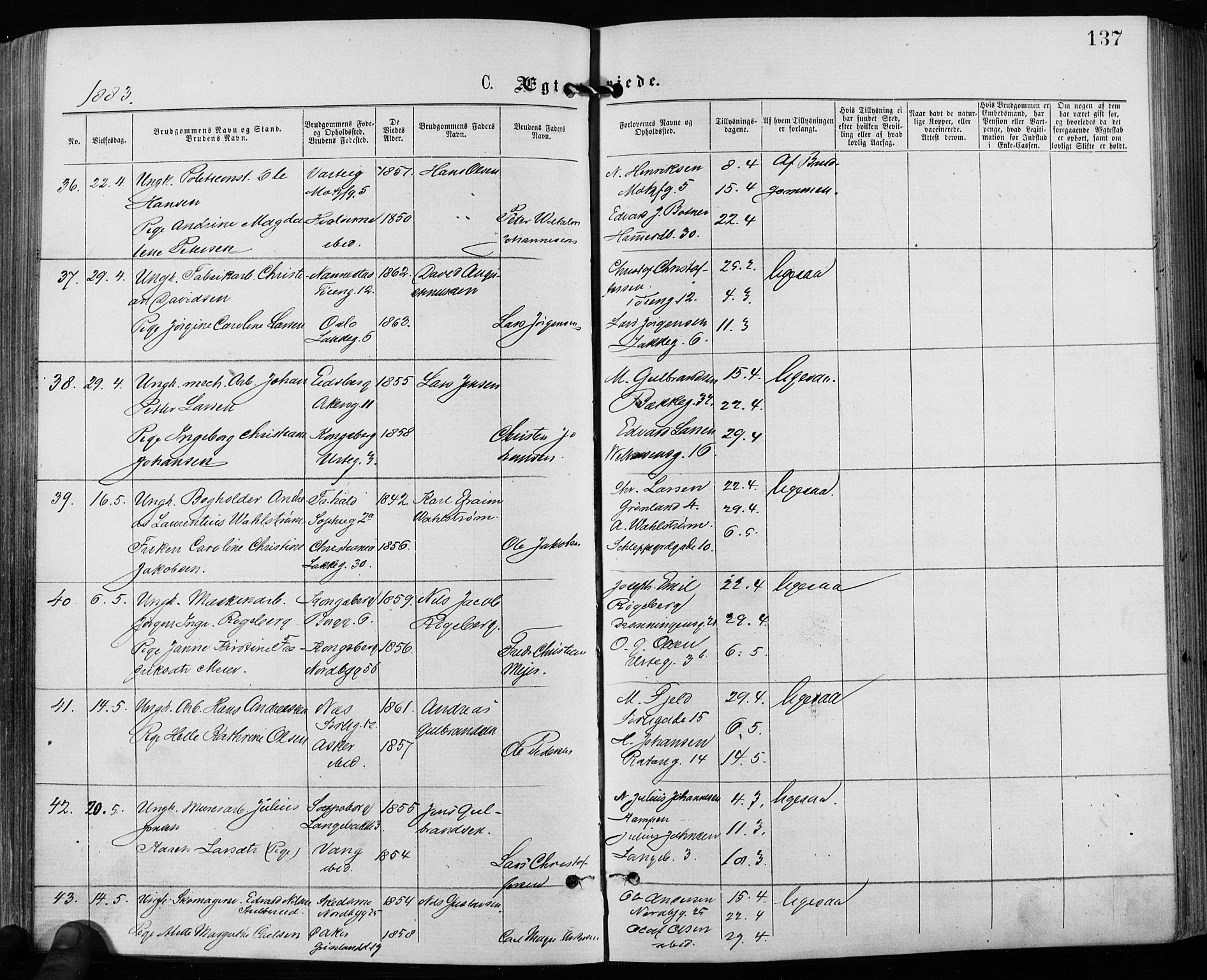 Grønland prestekontor Kirkebøker, AV/SAO-A-10848/F/Fa/L0006: Parish register (official) no. 6, 1877-1886, p. 137