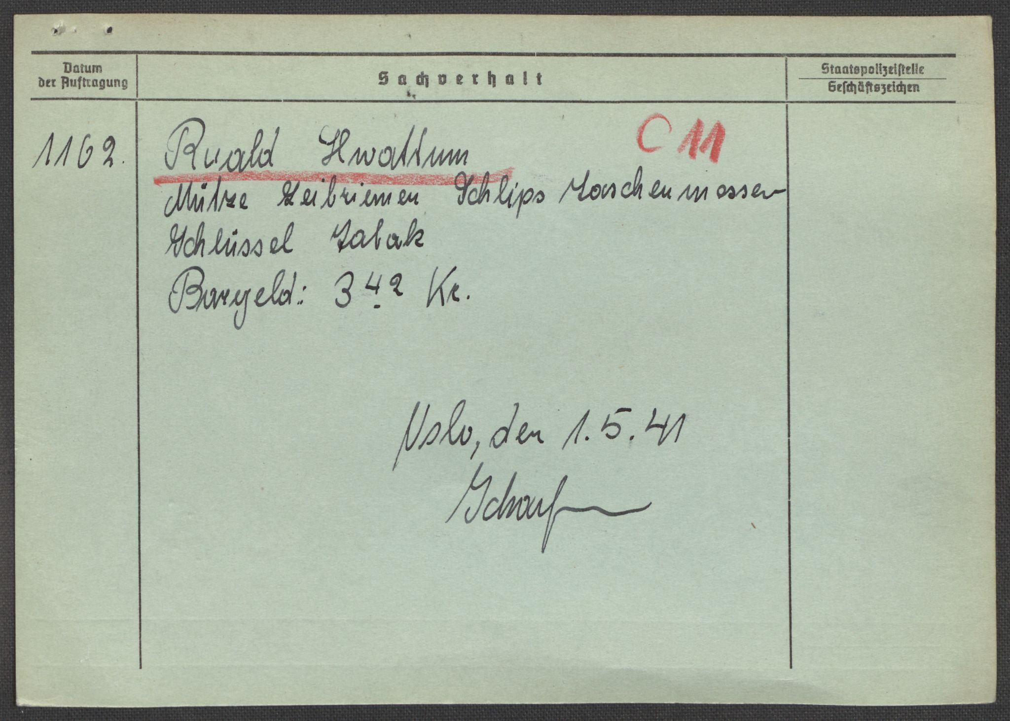 Befehlshaber der Sicherheitspolizei und des SD, AV/RA-RAFA-5969/E/Ea/Eaa/L0004: Register over norske fanger i Møllergata 19: Hal-Hæ, 1940-1945, p. 1469