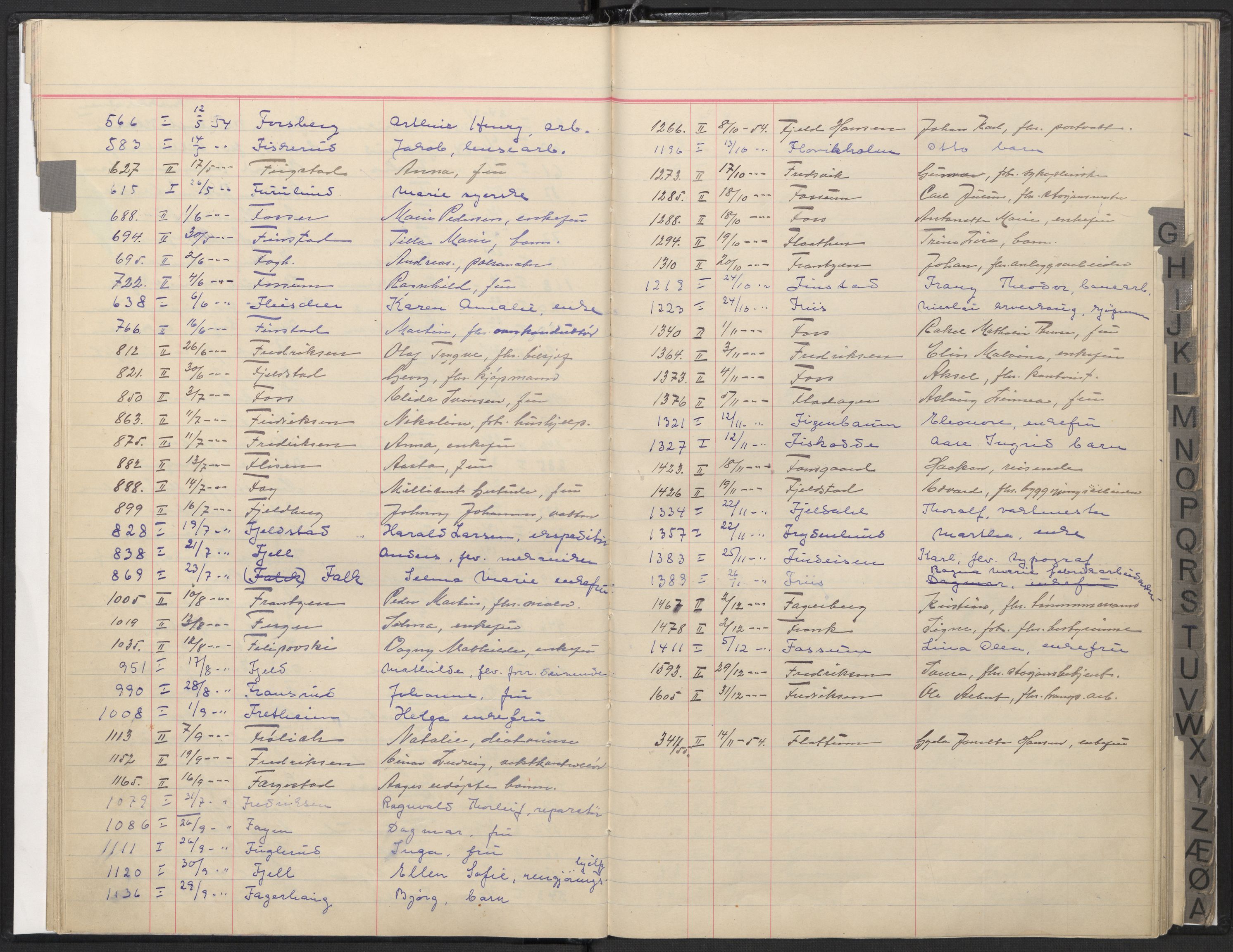 Oslo skifterett, AV/SAO-A-10383/F/Fa/Faa/L0054: Register til dødsfallsprotokollene, 1954