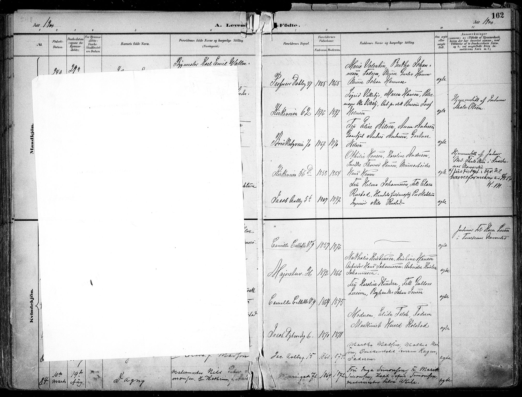 Uranienborg prestekontor Kirkebøker, AV/SAO-A-10877/F/Fa/L0005: Parish register (official) no. 5, 1895-1907, p. 162