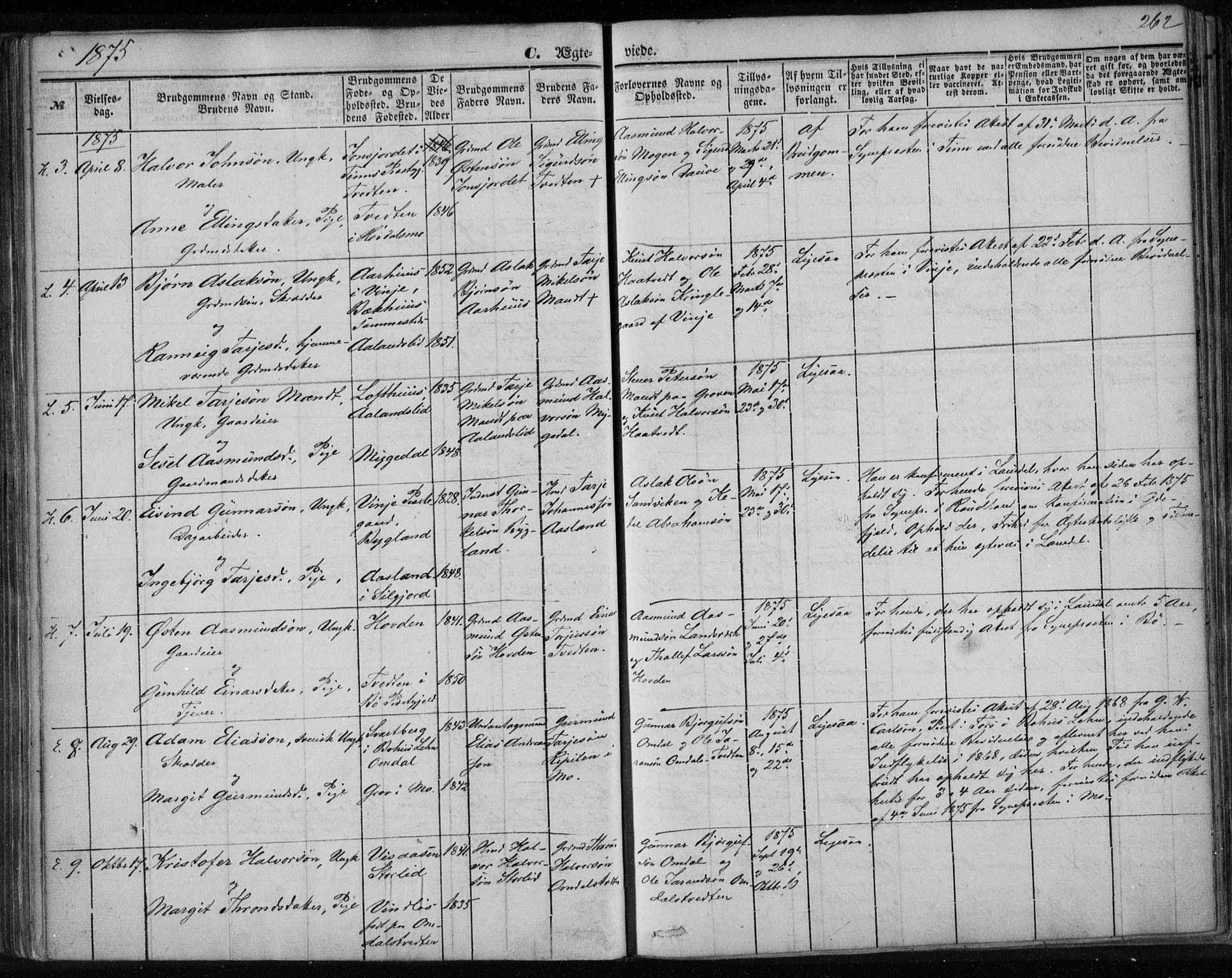 Lårdal kirkebøker, SAKO/A-284/F/Fa/L0006: Parish register (official) no. I 6, 1861-1886, p. 262