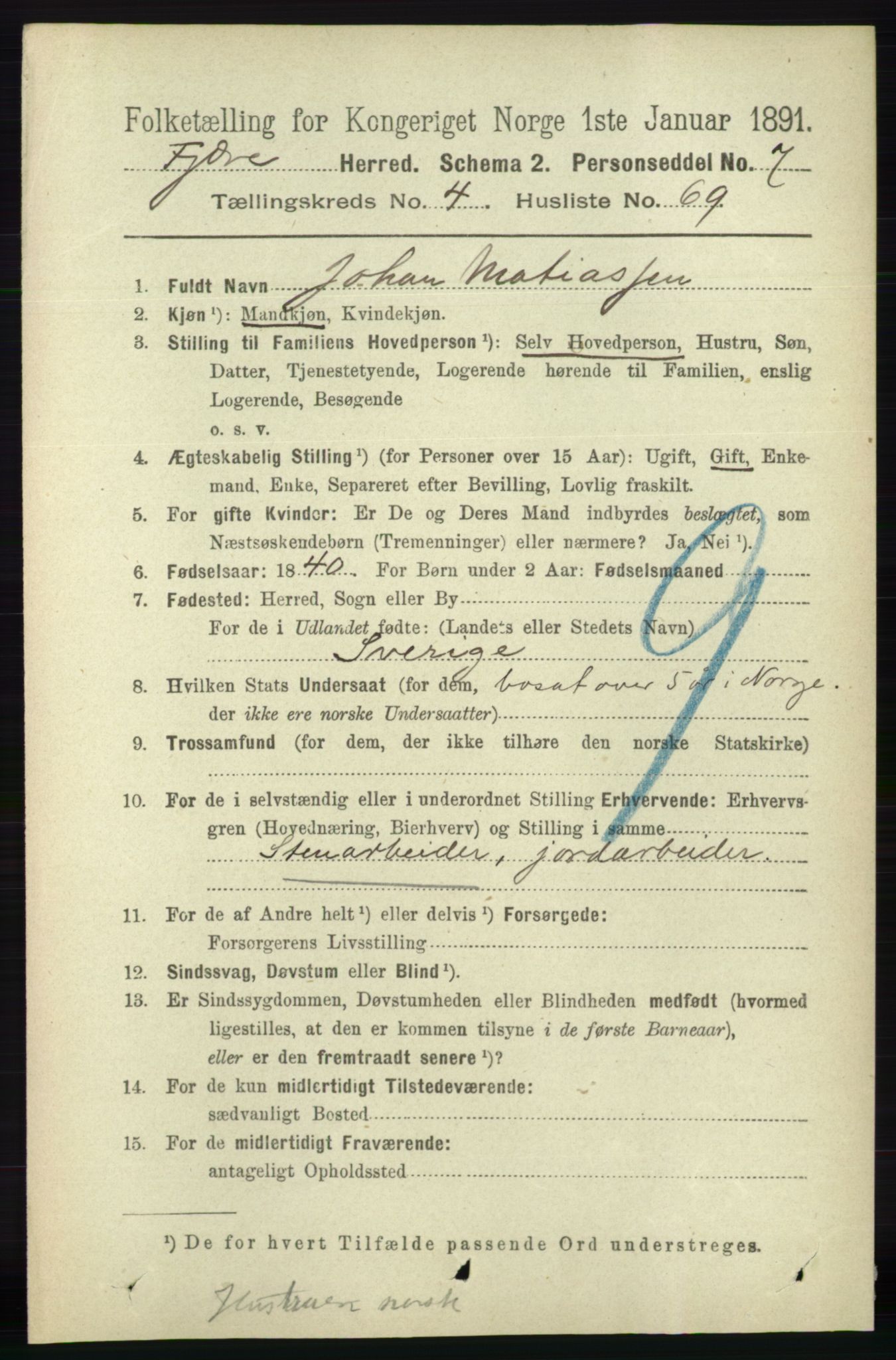 RA, 1891 census for 0923 Fjære, 1891, p. 2327