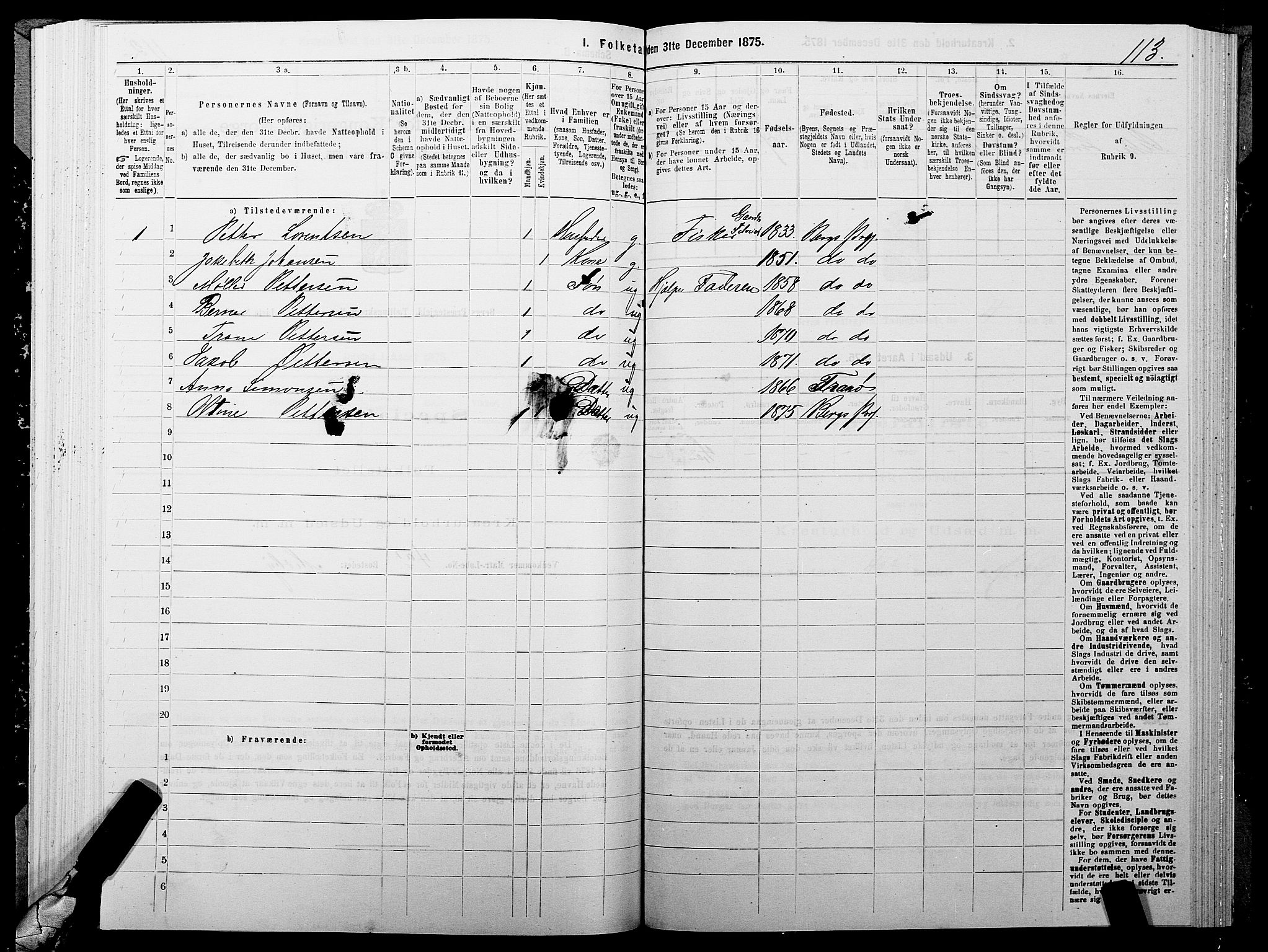 SATØ, 1875 census for 1929P Berg, 1875, p. 2113