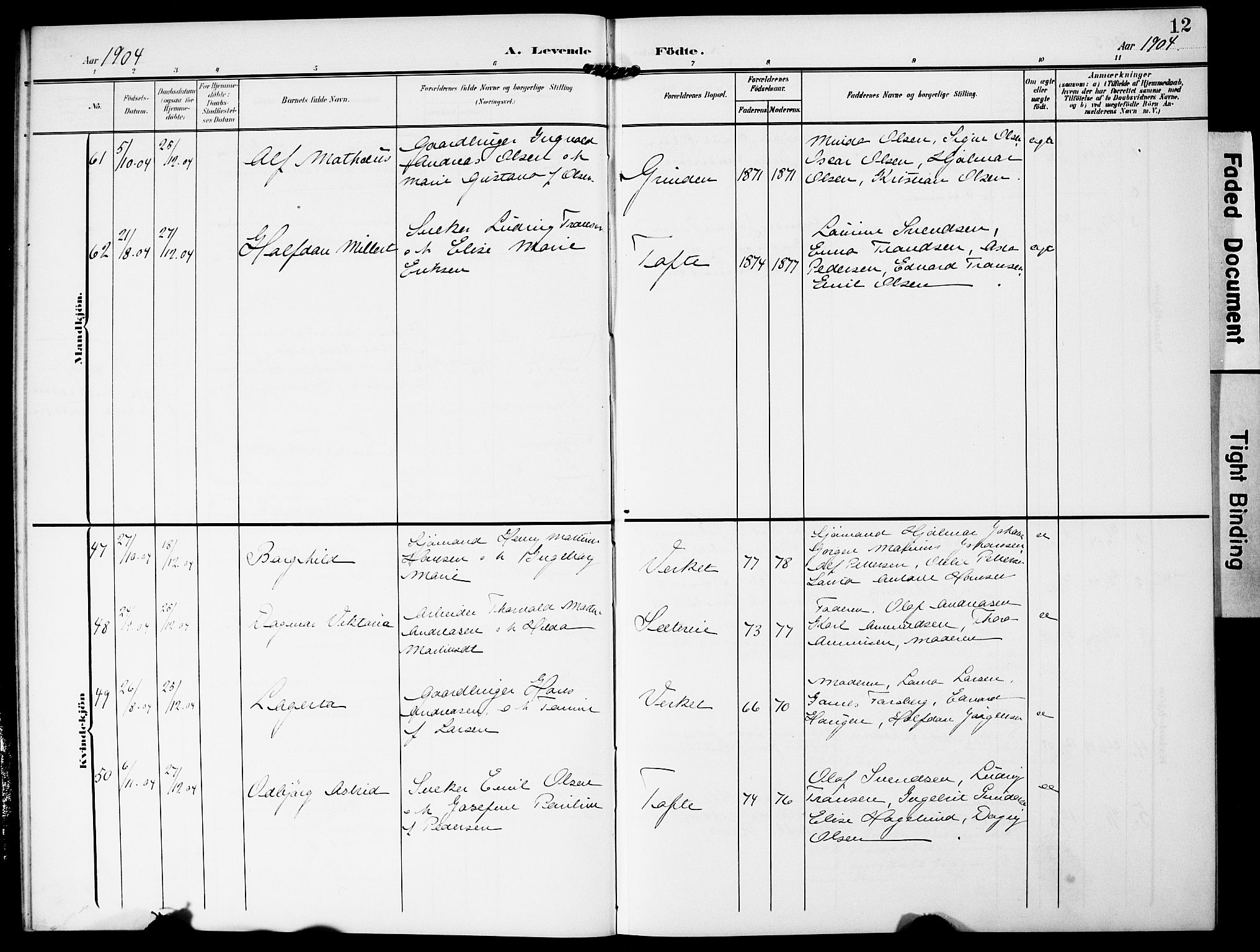 Hurum kirkebøker, AV/SAKO-A-229/G/Ga/L0004: Parish register (copy) no. I 4, 1904-1909, p. 12