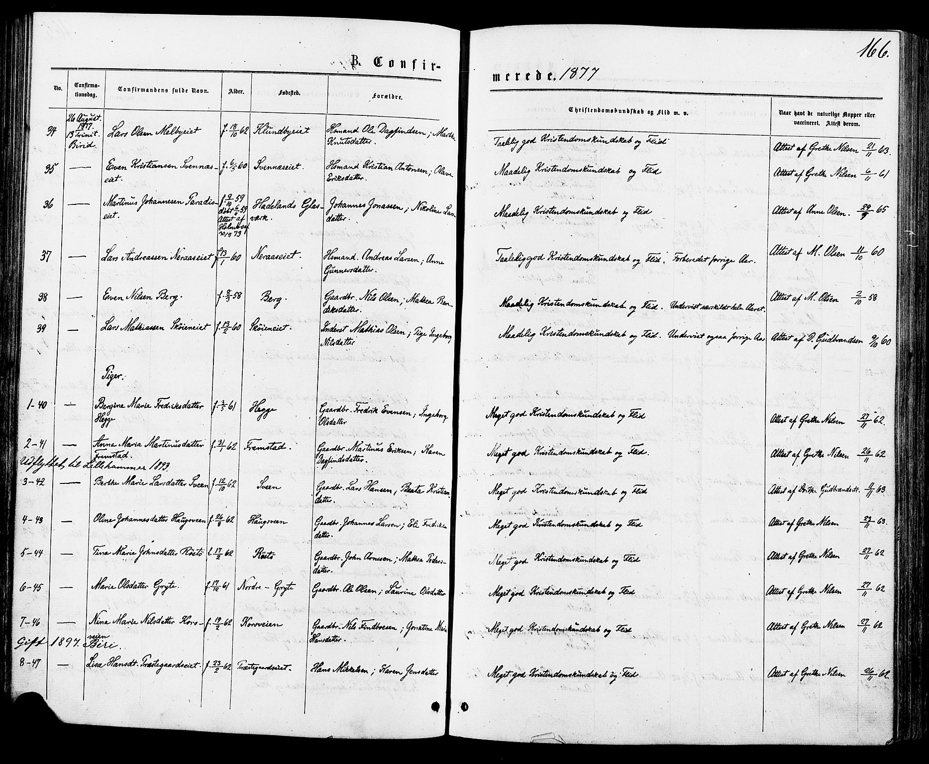 Biri prestekontor, AV/SAH-PREST-096/H/Ha/Haa/L0006: Parish register (official) no. 6, 1877-1886, p. 166