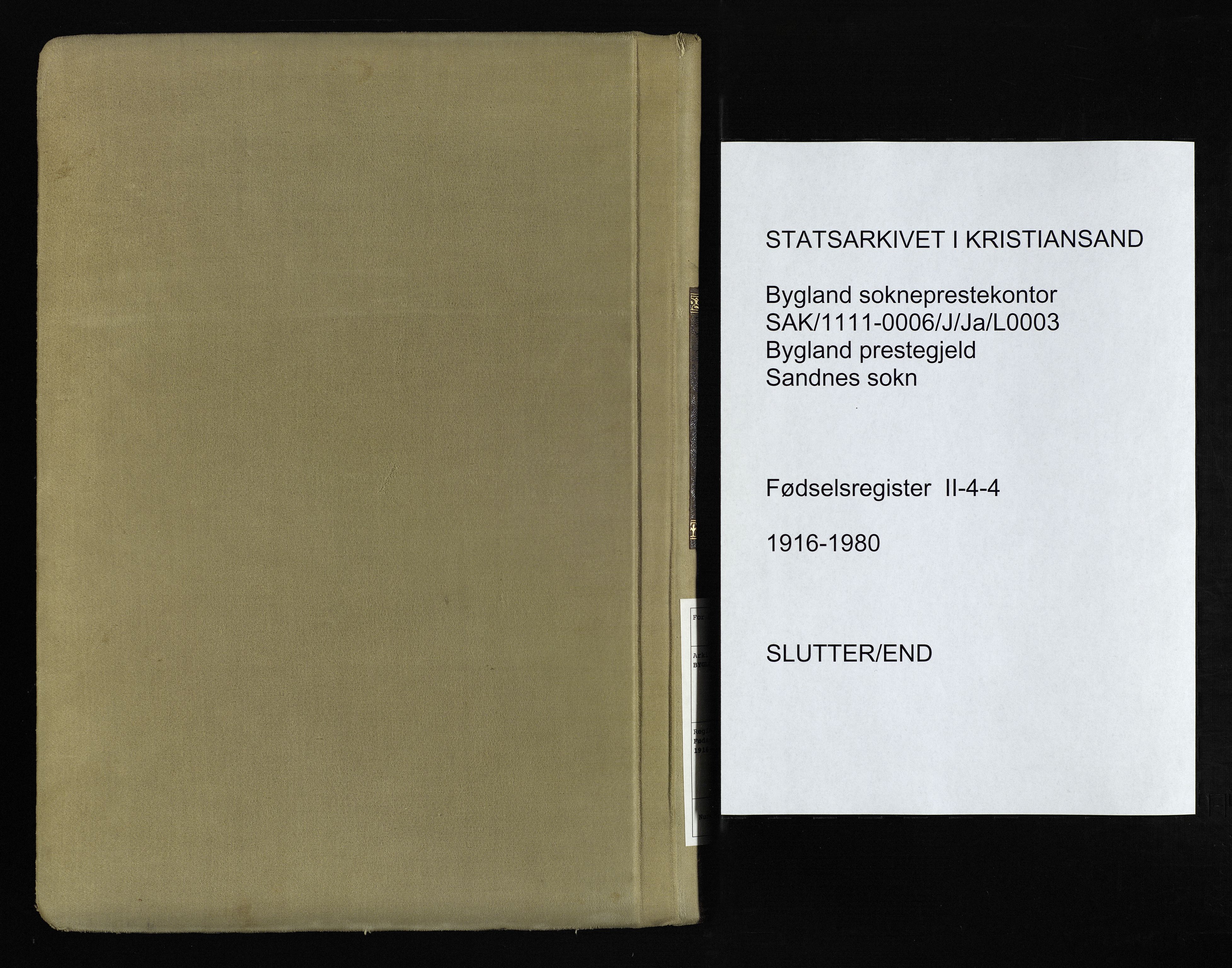 Bygland sokneprestkontor, AV/SAK-1111-0006/J/Ja/L0003: Birth register no. II.4.4, 1916-1980