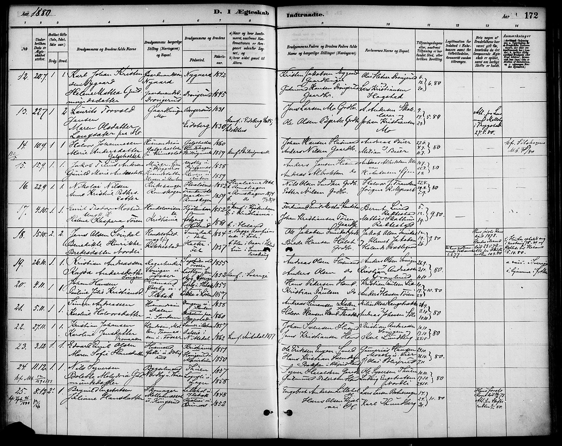 Høland prestekontor Kirkebøker, SAO/A-10346a/F/Fa/L0013: Parish register (official) no. I 13, 1880-1897, p. 172