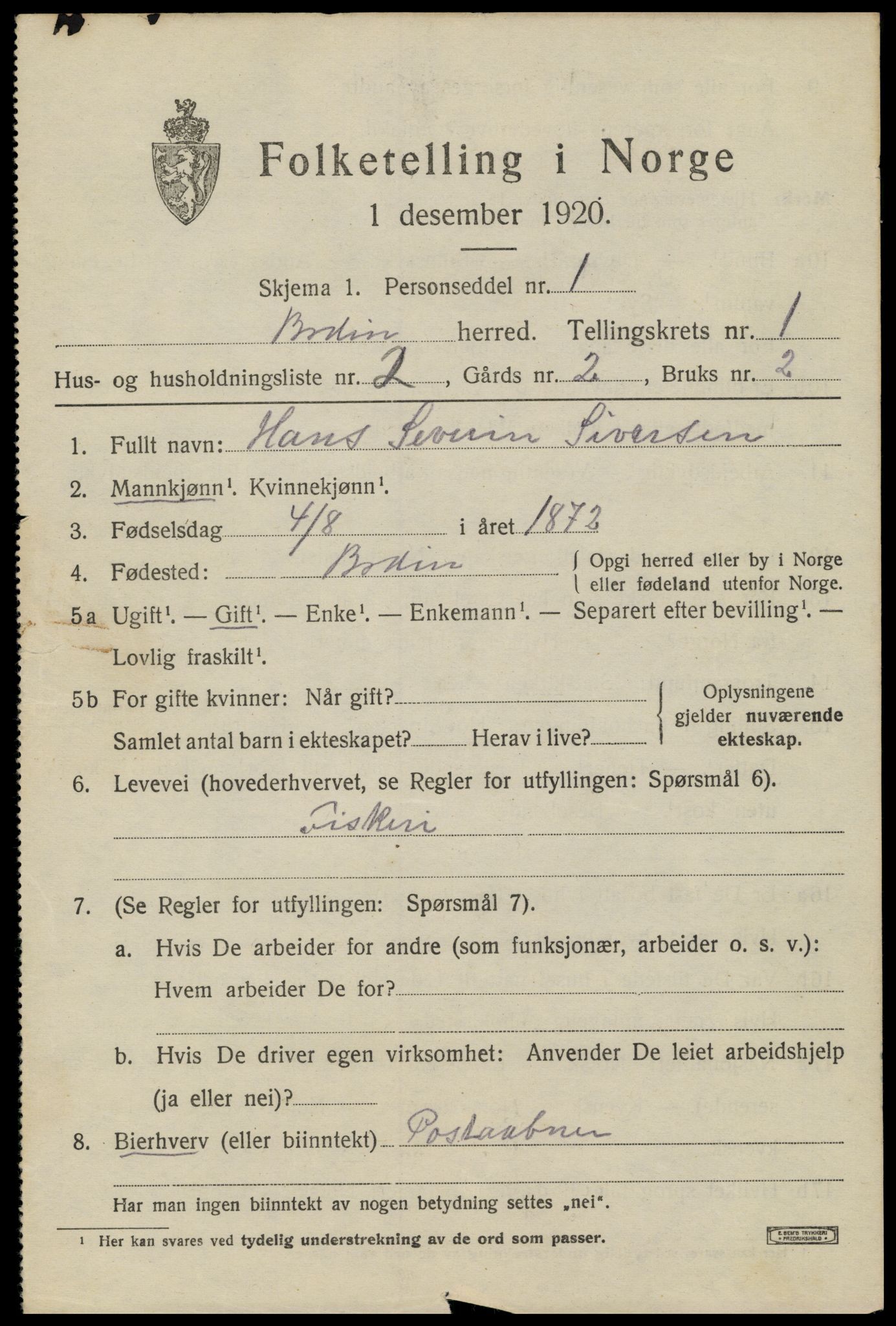 SAT, 1920 census for Bodin, 1920, p. 1868