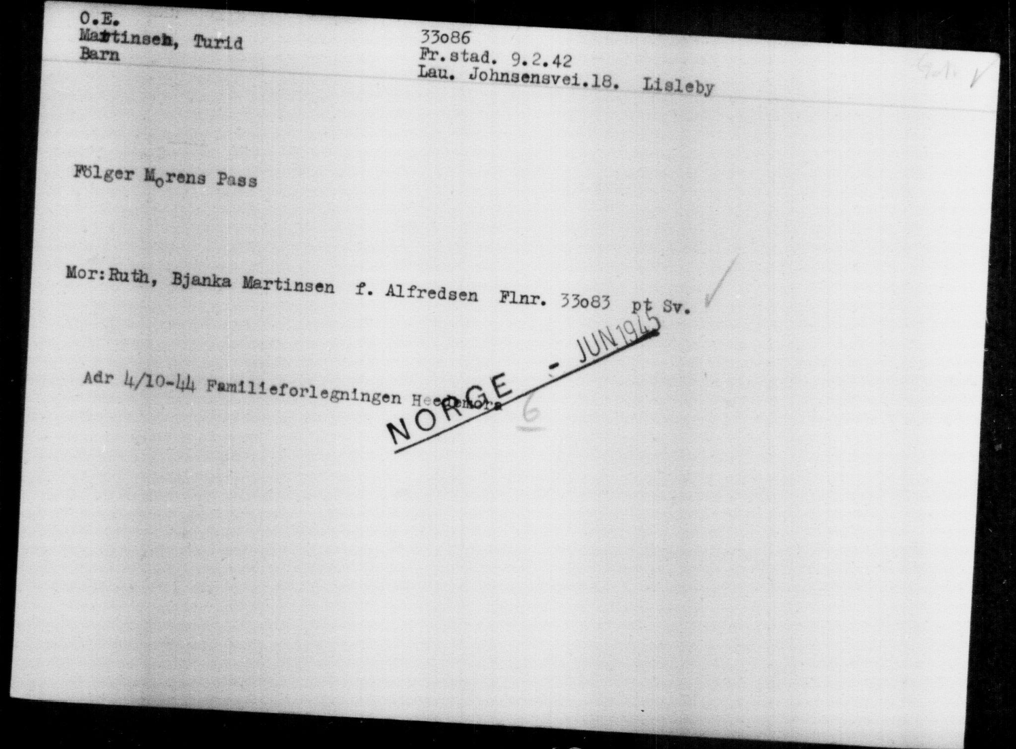 Utenriksstasjonene, Legasjonen i Stockholm, Flyktningkontoret, AV/RA-S-6753/V/Va/L0013: Kjesäterkartoteket, flyktninger med registreringsnr. 31500-34731, 1940-1945, p. 1665