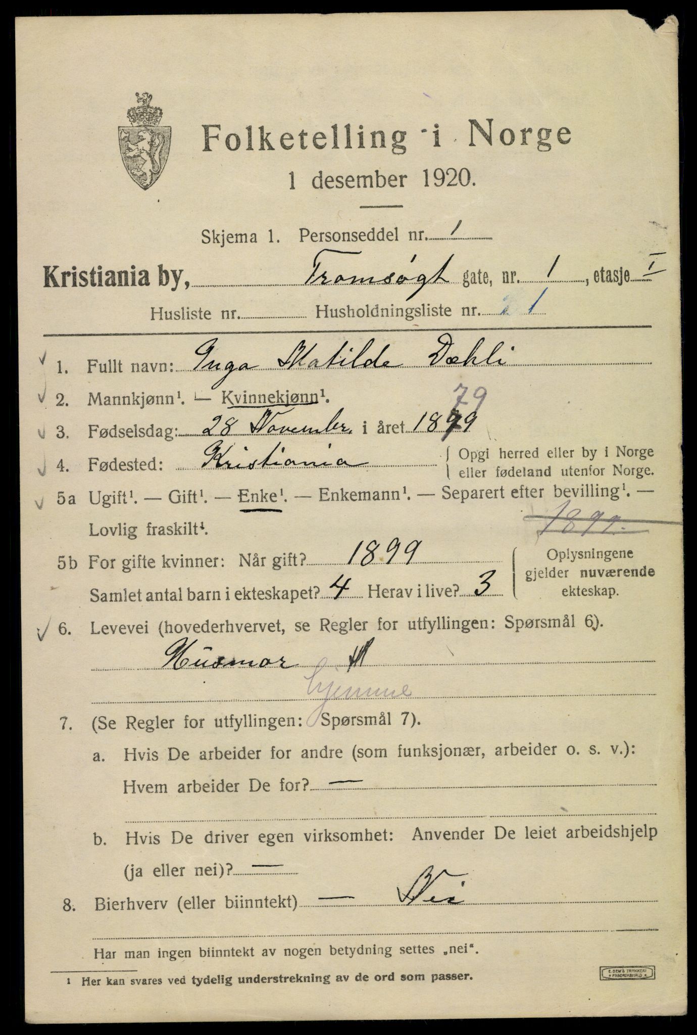 SAO, 1920 census for Kristiania, 1920, p. 597003