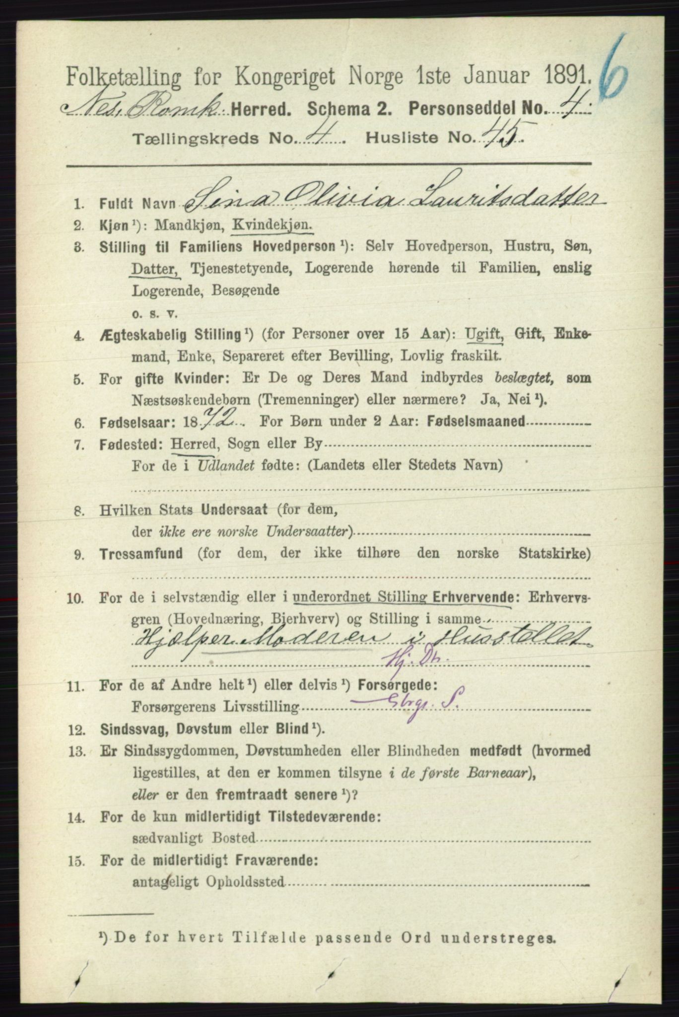 RA, 1891 census for 0236 Nes, 1891, p. 2512