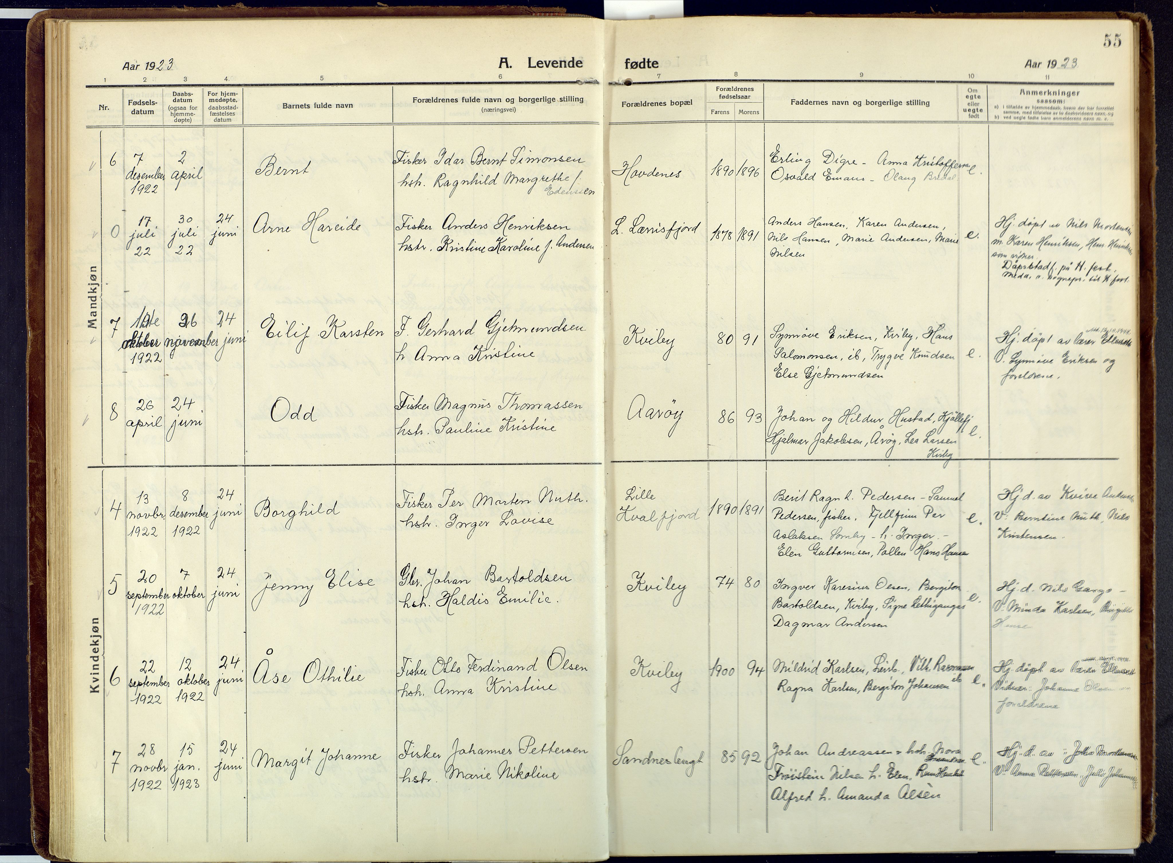Talvik sokneprestkontor, SATØ/S-1337/H/Ha/L0018kirke: Parish register (official) no. 18, 1915-1924, p. 55