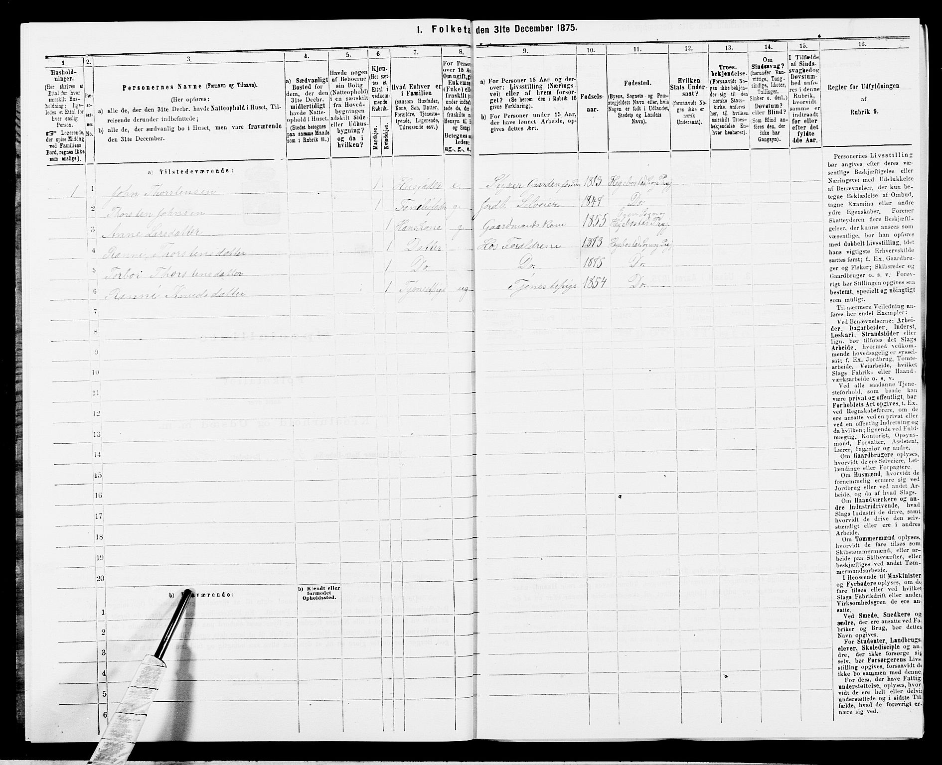 SAK, 1875 census for 1034P Hægebostad, 1875, p. 352