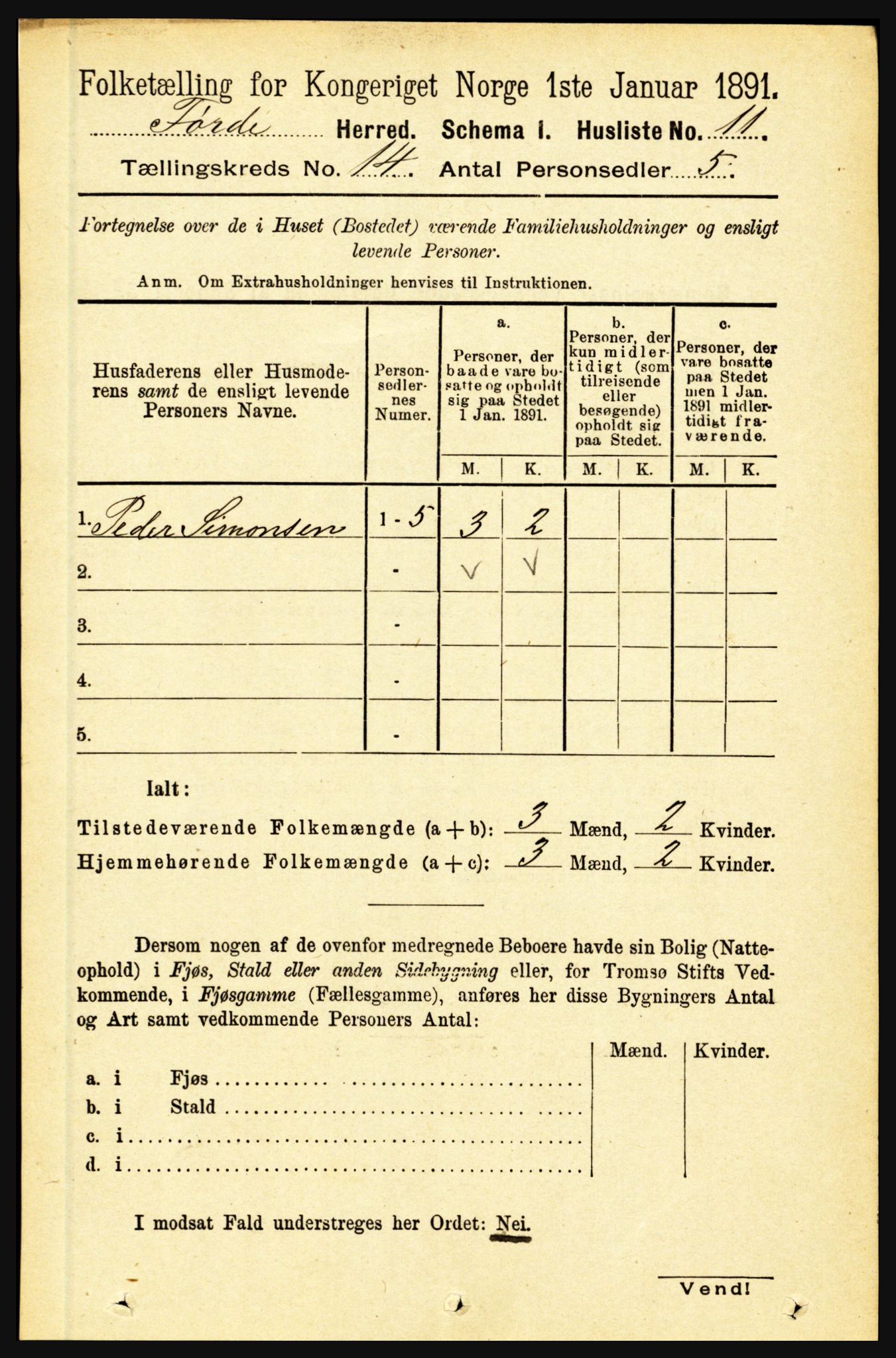 RA, 1891 census for 1432 Førde, 1891, p. 5070