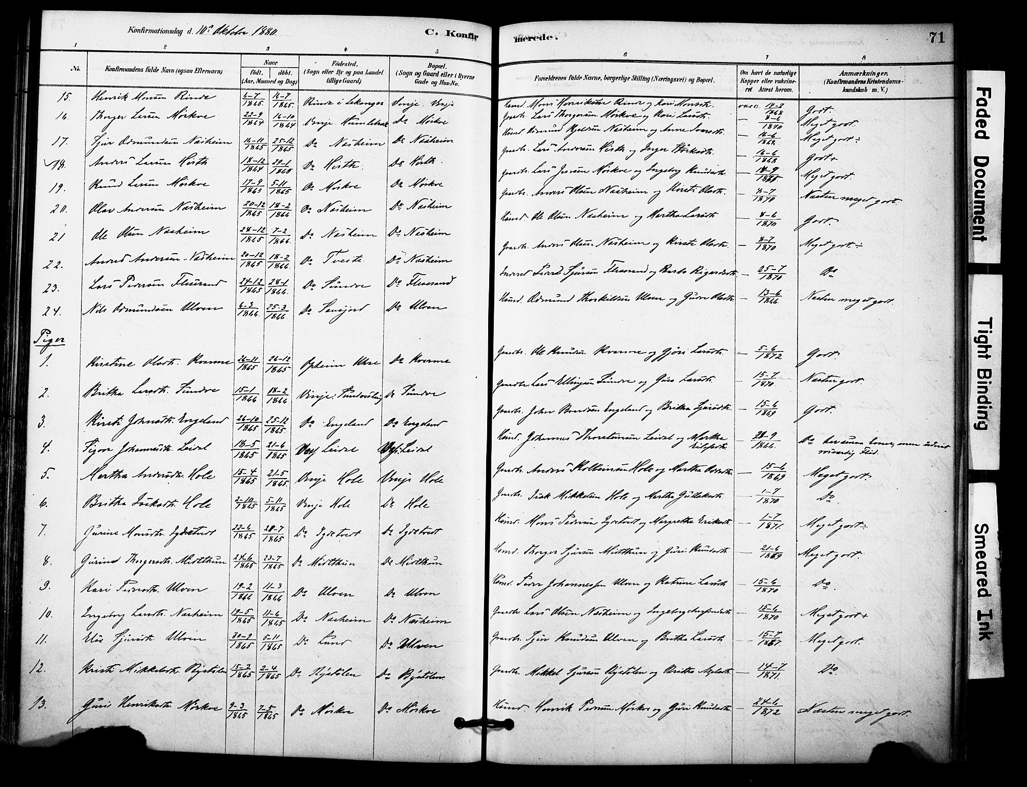 Vossestrand Sokneprestembete, AV/SAB-A-79101/H/Haa: Parish register (official) no. C 1, 1878-1903, p. 71