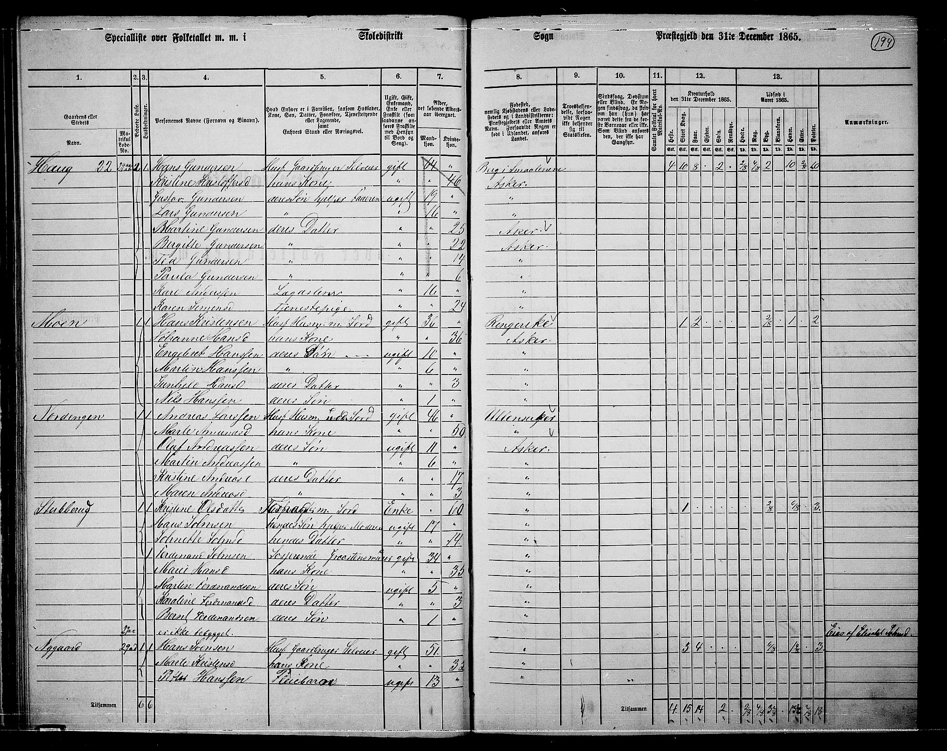 RA, 1865 census for Asker, 1865, p. 186