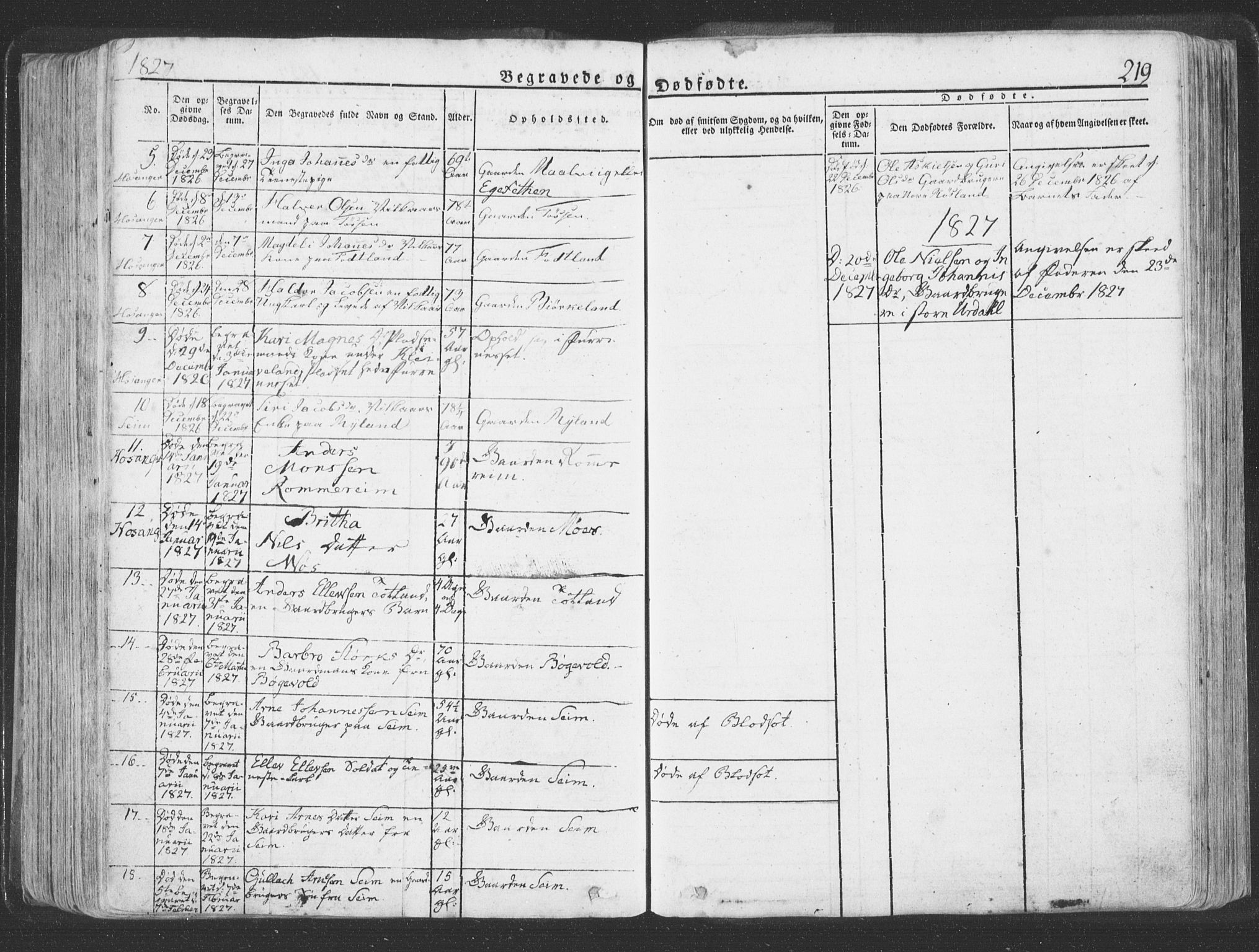 Hosanger sokneprestembete, AV/SAB-A-75801/H/Haa: Parish register (official) no. A 6, 1824-1835, p. 219