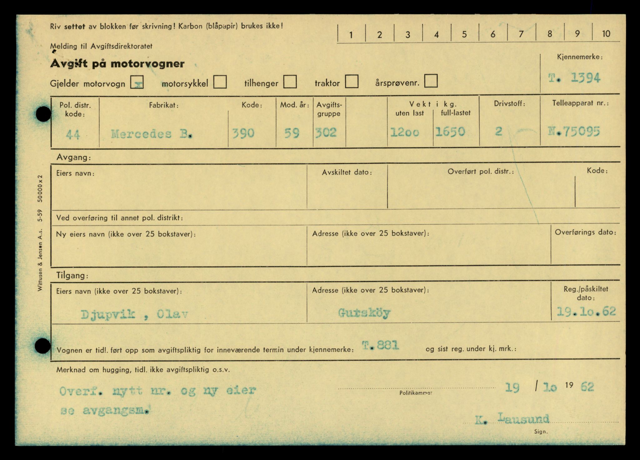 Møre og Romsdal vegkontor - Ålesund trafikkstasjon, SAT/A-4099/F/Fe/L0012: Registreringskort for kjøretøy T 1290 - T 1450, 1927-1998, p. 2280