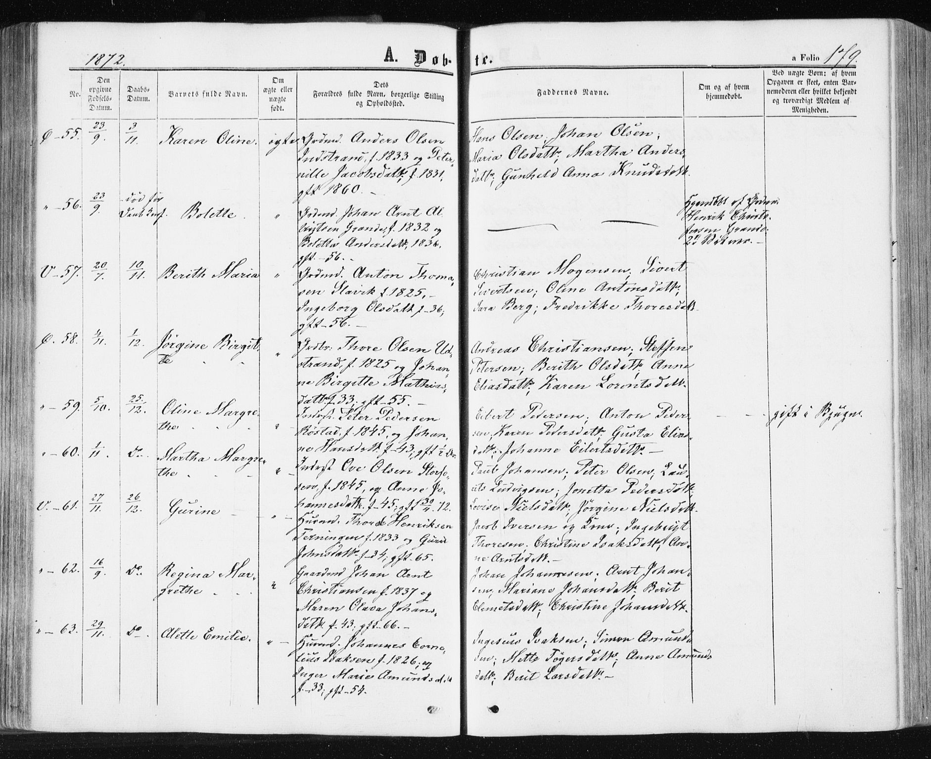 Ministerialprotokoller, klokkerbøker og fødselsregistre - Sør-Trøndelag, SAT/A-1456/659/L0737: Parish register (official) no. 659A07, 1857-1875, p. 179