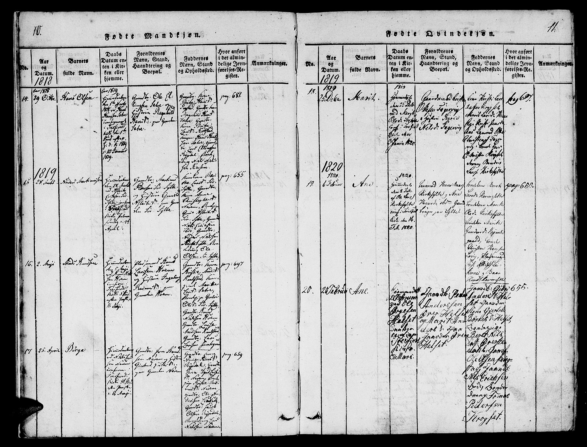 Ministerialprotokoller, klokkerbøker og fødselsregistre - Møre og Romsdal, AV/SAT-A-1454/541/L0544: Parish register (official) no. 541A01, 1818-1847, p. 10-11