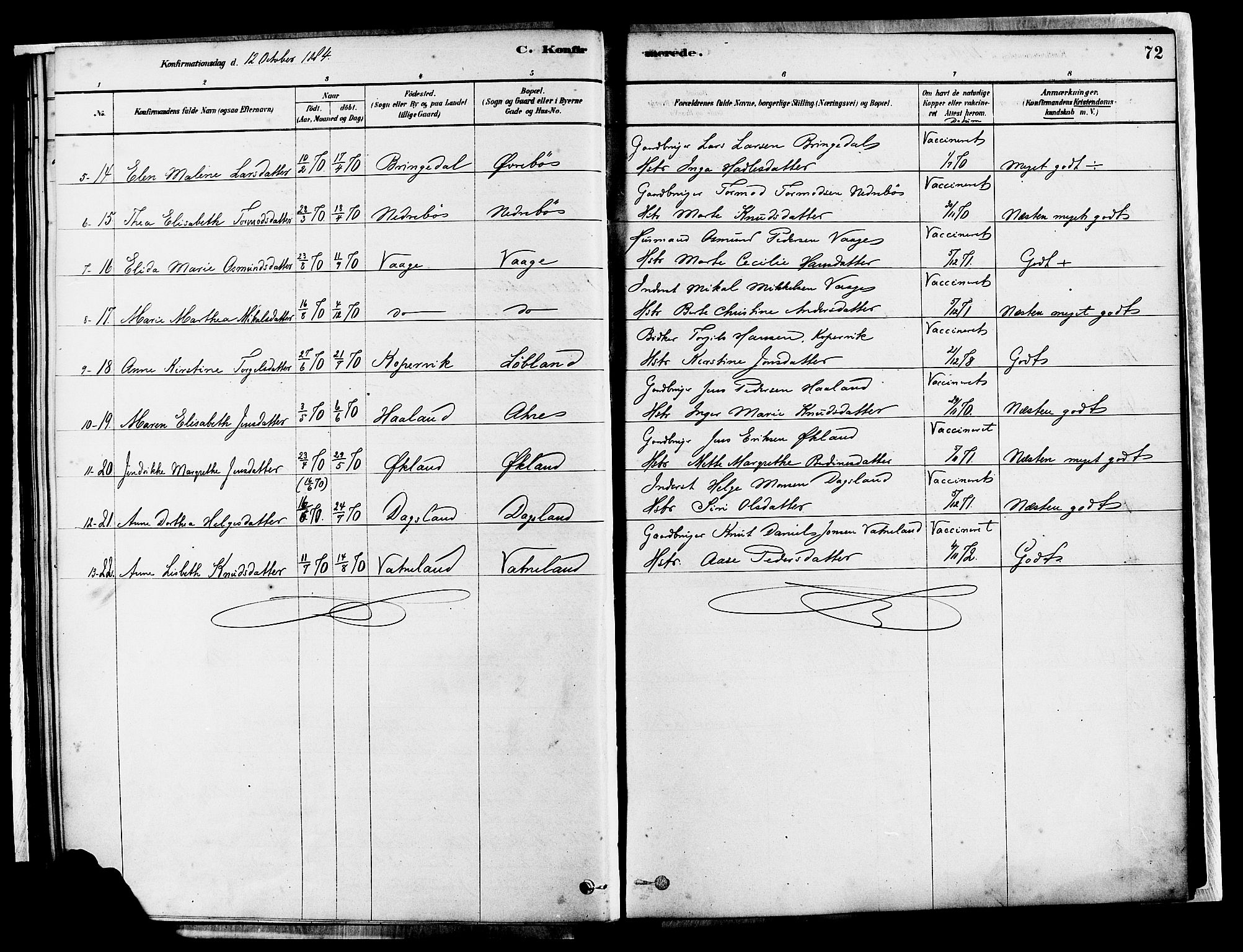 Tysvær sokneprestkontor, AV/SAST-A -101864/H/Ha/Haa/L0007: Parish register (official) no. A 7, 1878-1897, p. 72